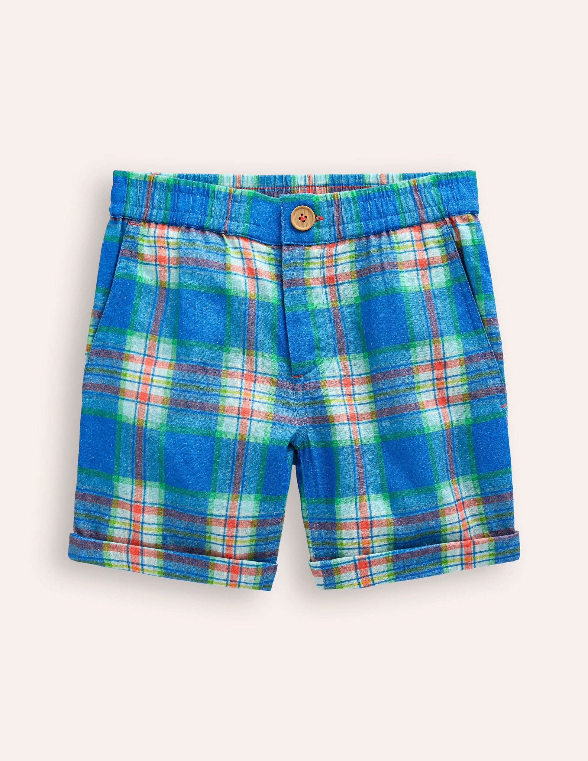 Smart Roll Up Shorts-Blue/ Green Check-1