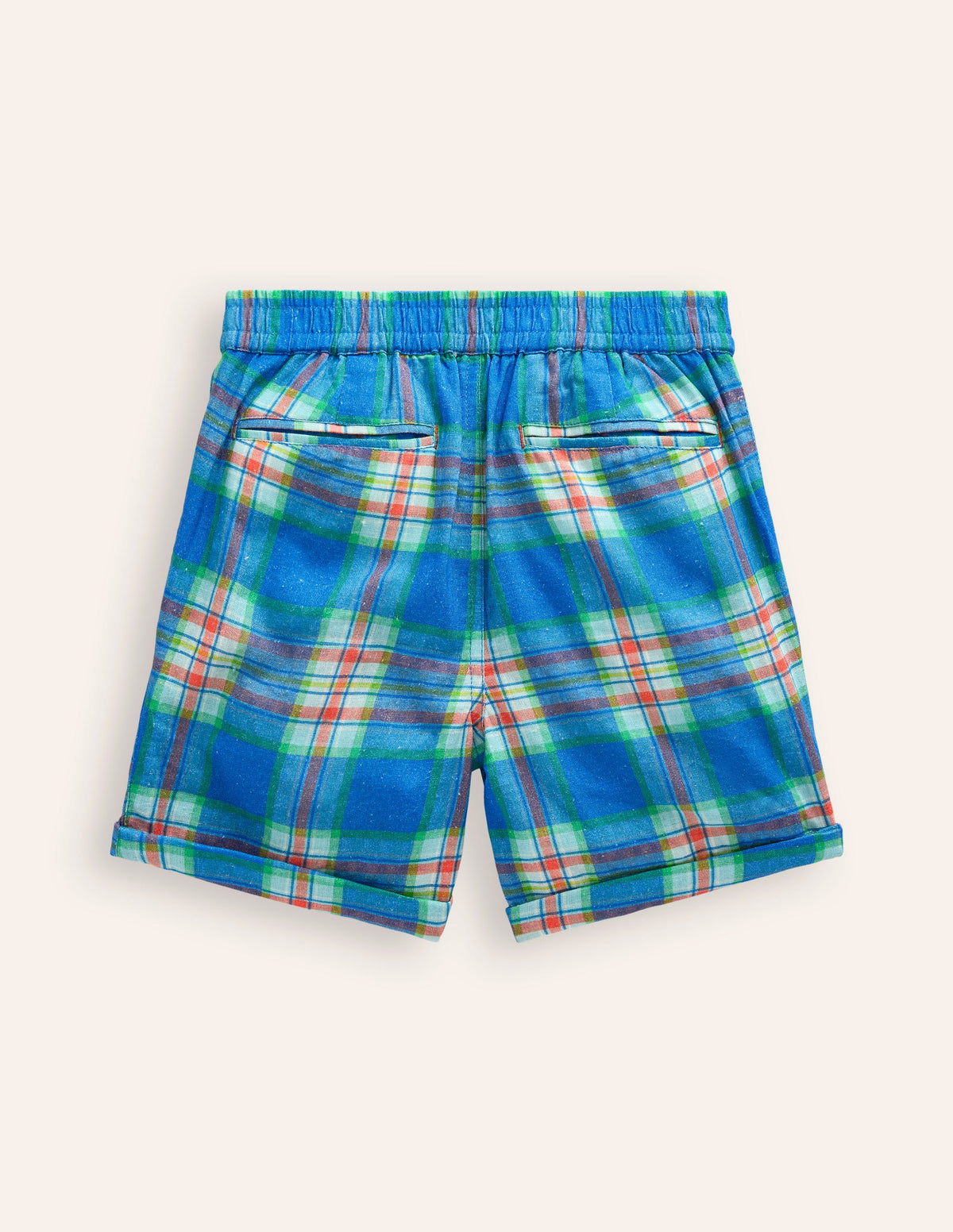 Smart Roll Up Shorts-Blue/ Green Check-2