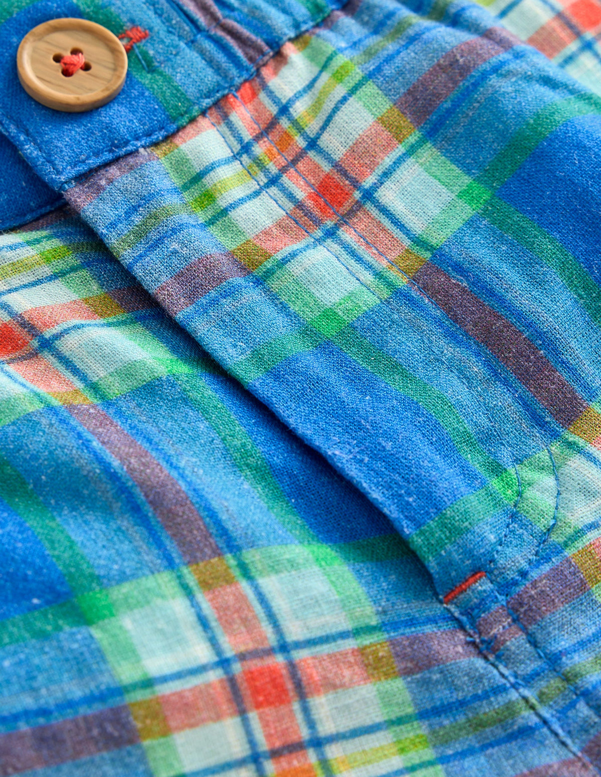 Smart Roll Up Shorts-Blue/ Green Check - Image 3
