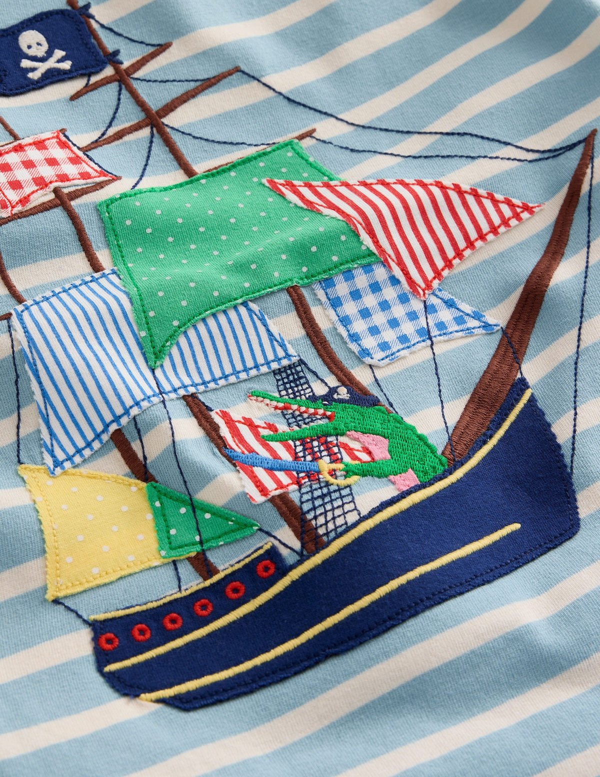 Appliqué Pirate Ship T-shirt-Vintage Blue/ Ivory Stripe - Image 3