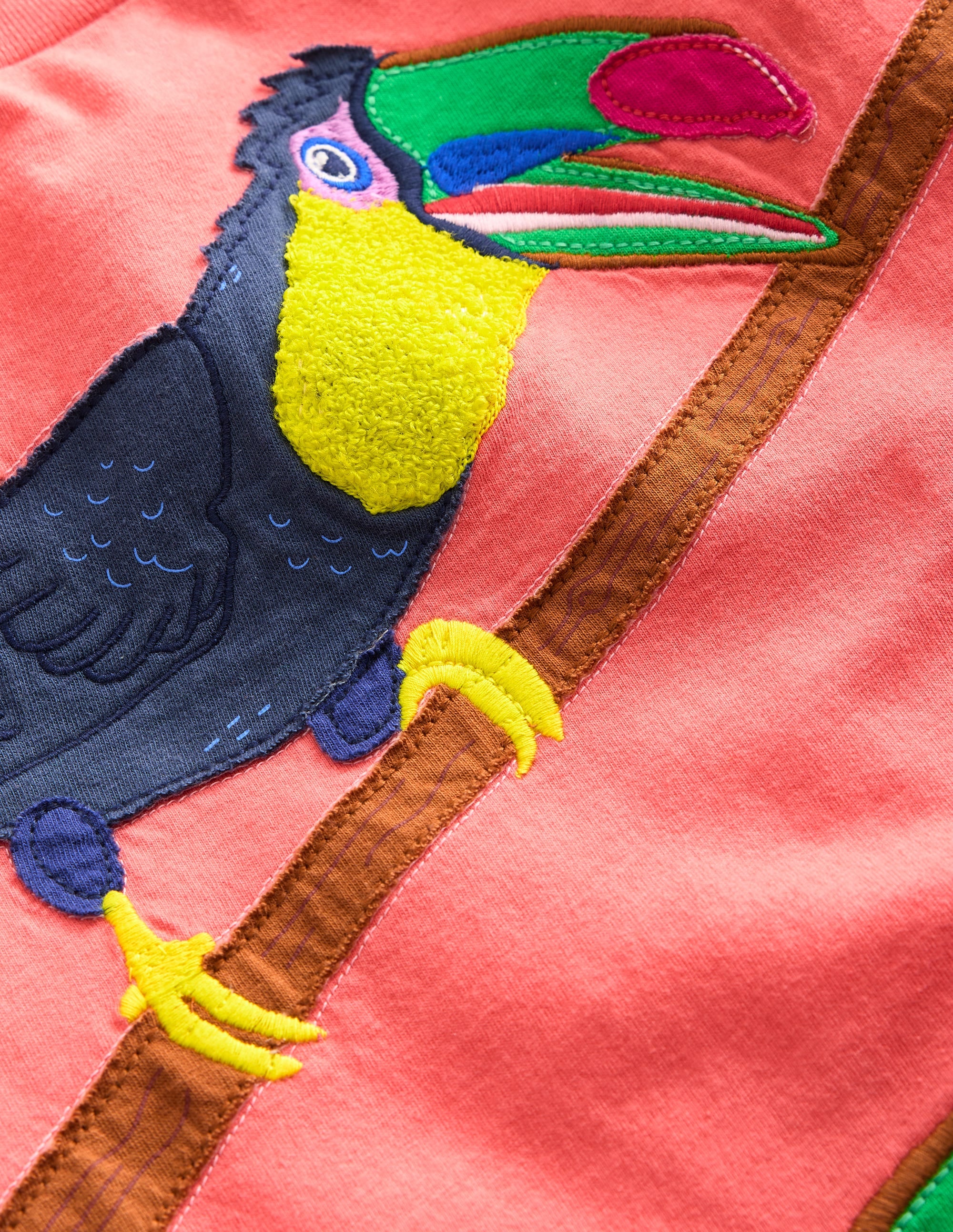 Big Appliqué Animals T-shirt-Coral Pink Toucans - Image 3