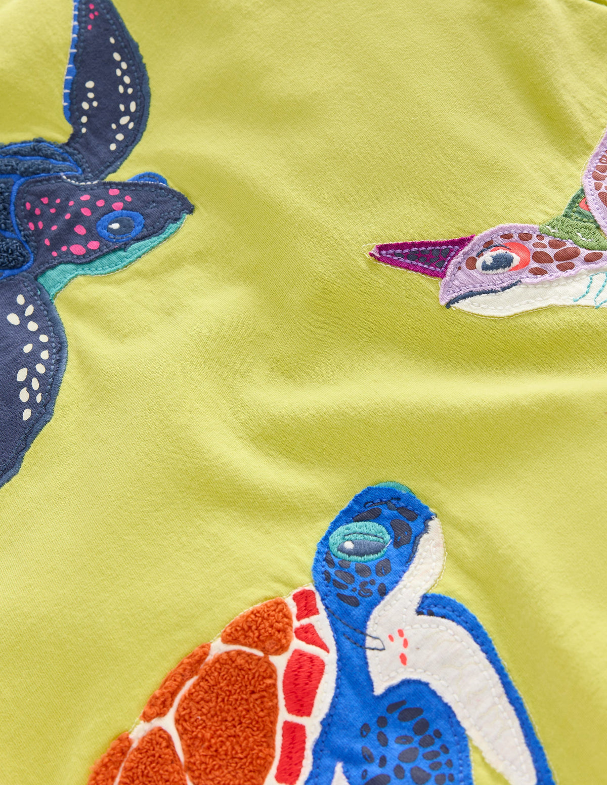 Big Appliqué Animals T-shirt-Sherbet Yellow Turtles-3