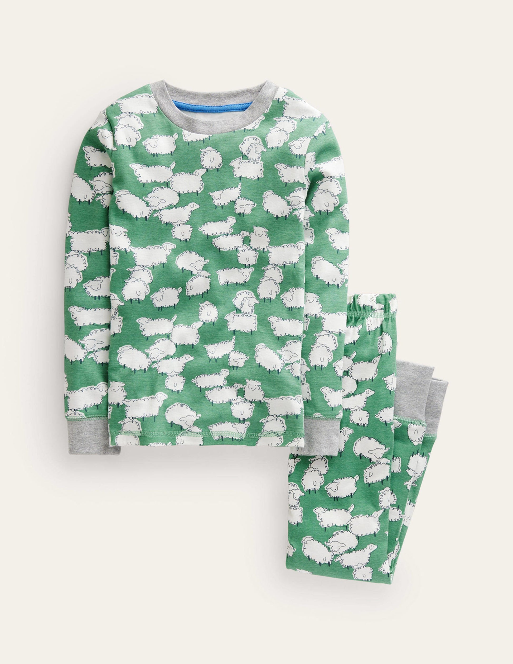 Snug Long John Pajamas-Aloe Green Sheep-1