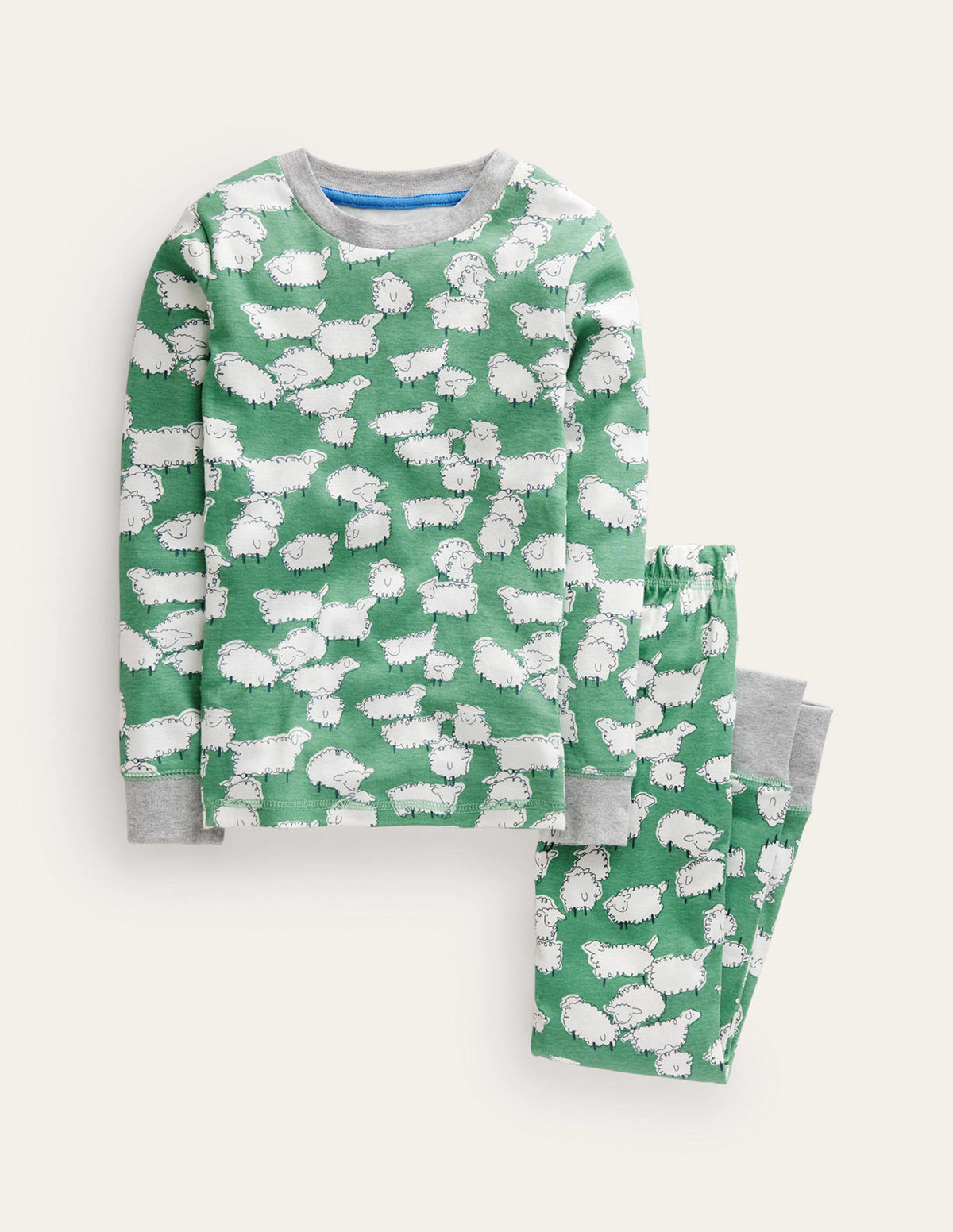 Snug Long John Pajamas-Aloe Green Sheep - Image 1