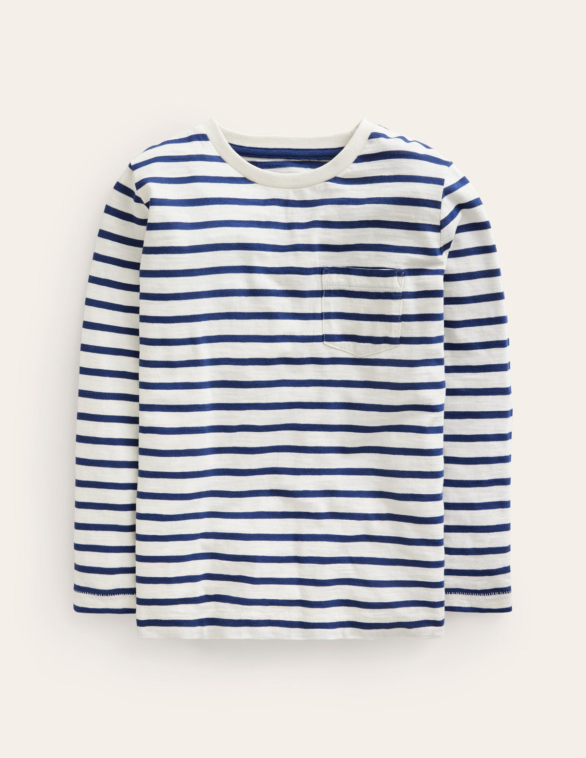 Long-sleeved Washed T-shirt-Ivory/College Navy - Image 1