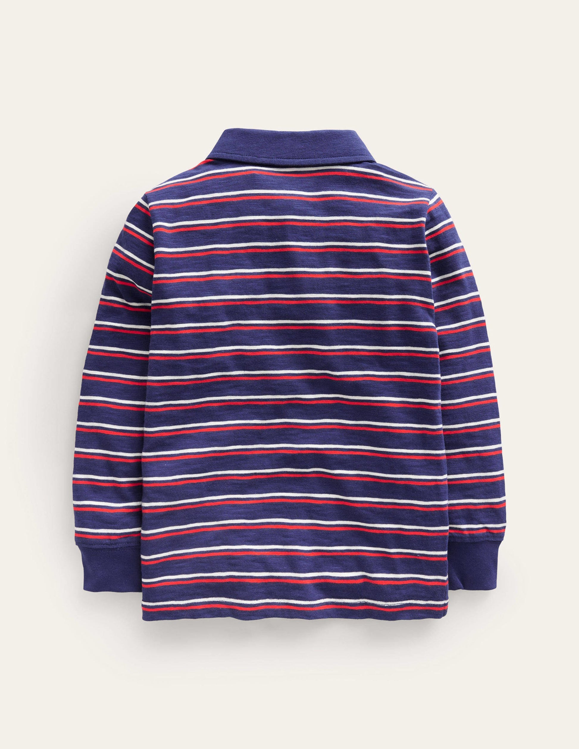 Slubbed Long-Sleeve Polo Shirt-Ivory/Sapphire Blue/Poppy Red-2