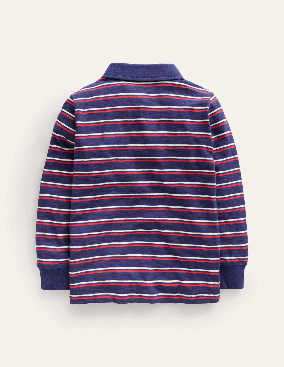 Slubbed Long-Sleeve Polo Shirt-Ivory/Sapphire Blue/Poppy Red - Image 2
