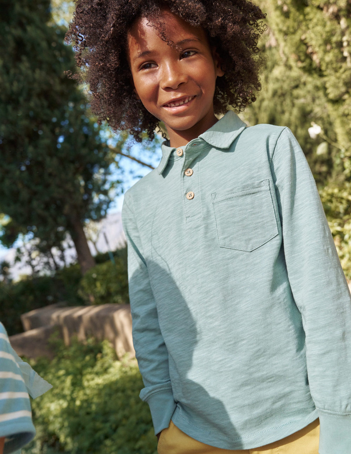 Slubbed Long-Sleeve Polo Shirt-Smoke Green-4