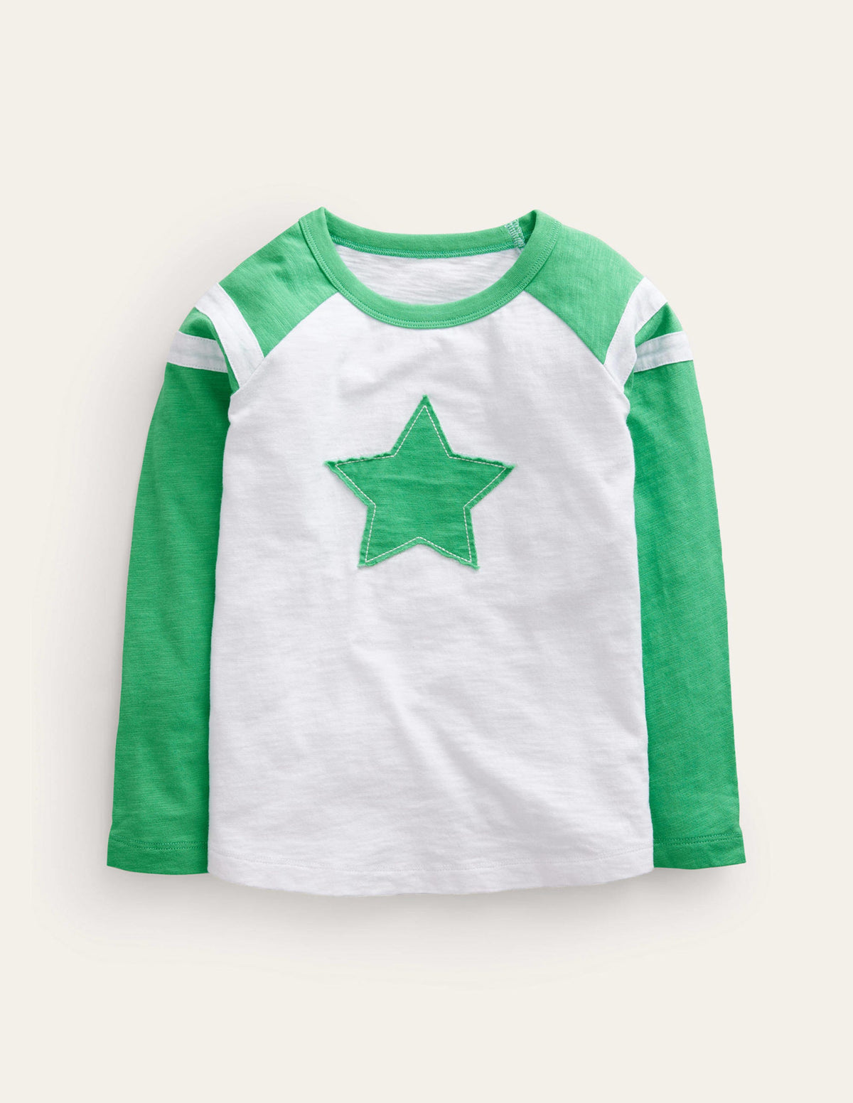 Long Sleeve Raglan T-shirt-White/Green Star-1