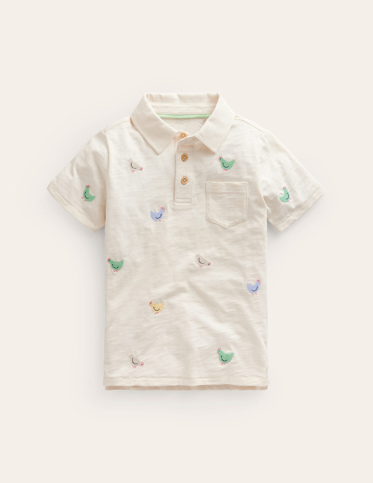 Embroidered Slub Polo Shirt-Ivory Chicken Embroidery-1