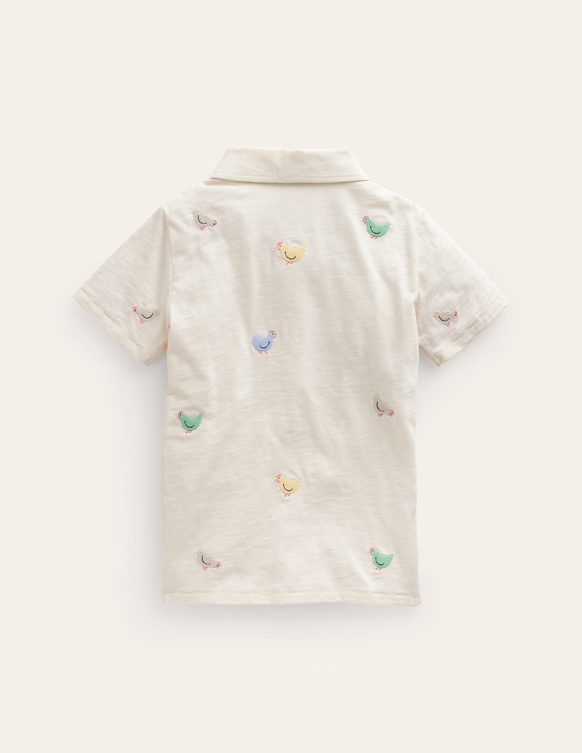 Embroidered Slub Polo Shirt-Ivory Chicken Embroidery-2