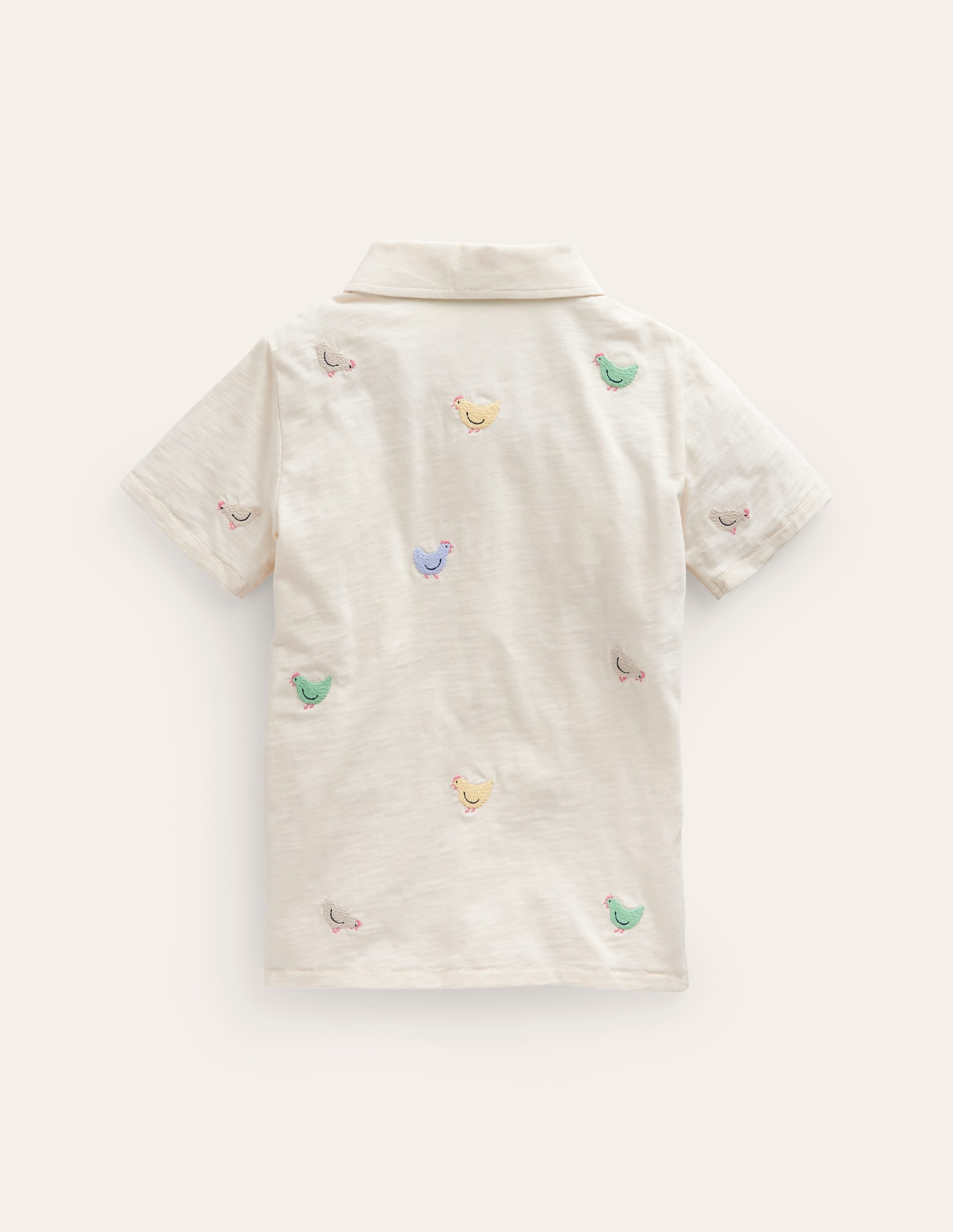 Embroidered Slub Polo Shirt-Ivory Chicken Embroidery - Image 2