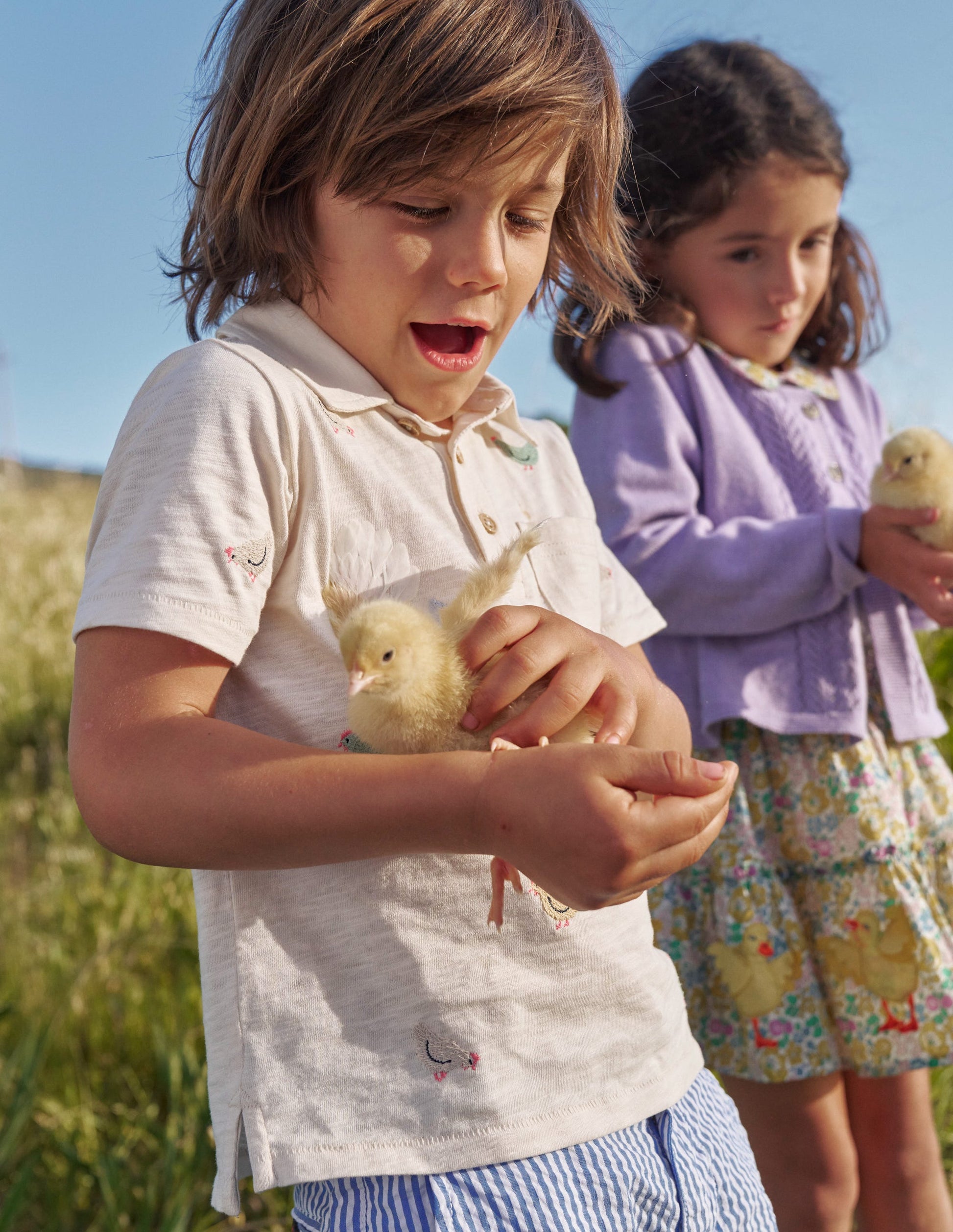 Embroidered Slub Polo Shirt-Ivory Chicken Embroidery-4