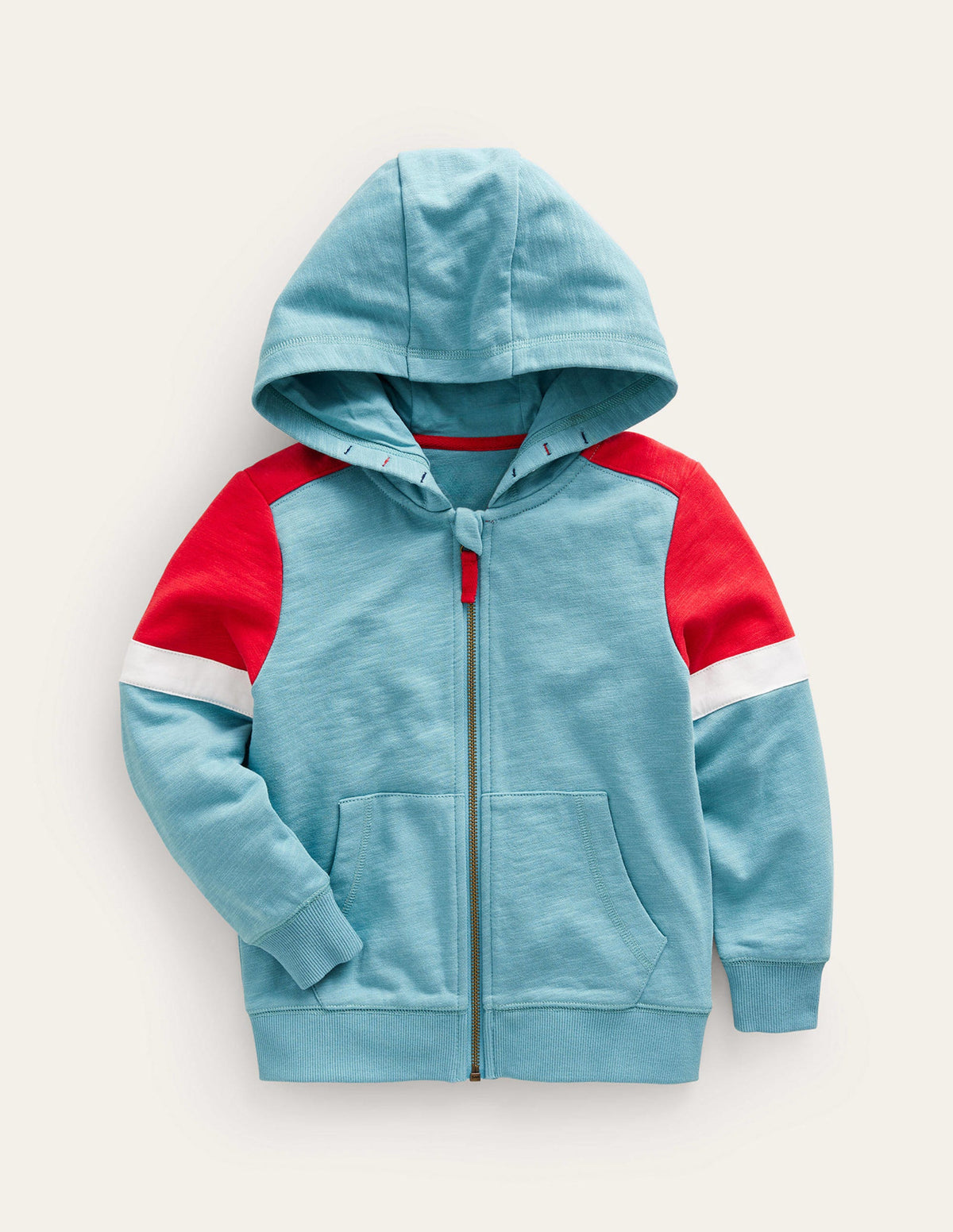 Colourblock Zip Hoodie-Duck Egg Blue/Poppy Red - Image 1