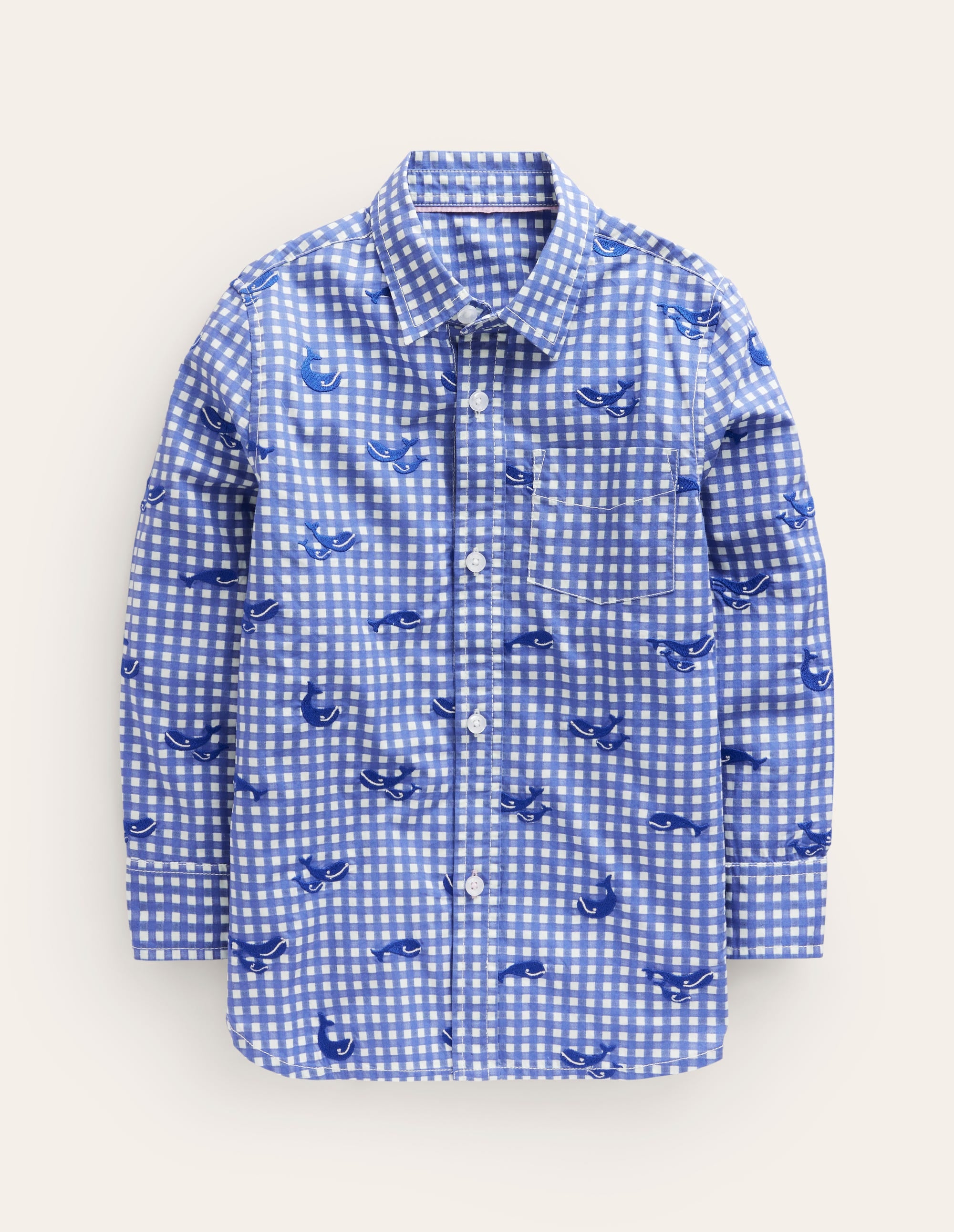Whale Embroidered Shirt-Sapphire Blue Wale Embroidery - Image 1