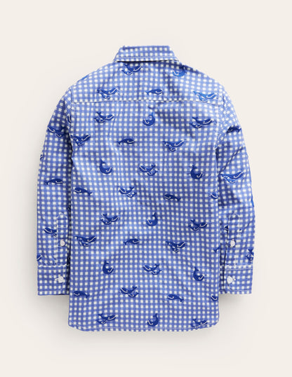 Whale Embroidered Shirt-Sapphire Blue Wale Embroidery