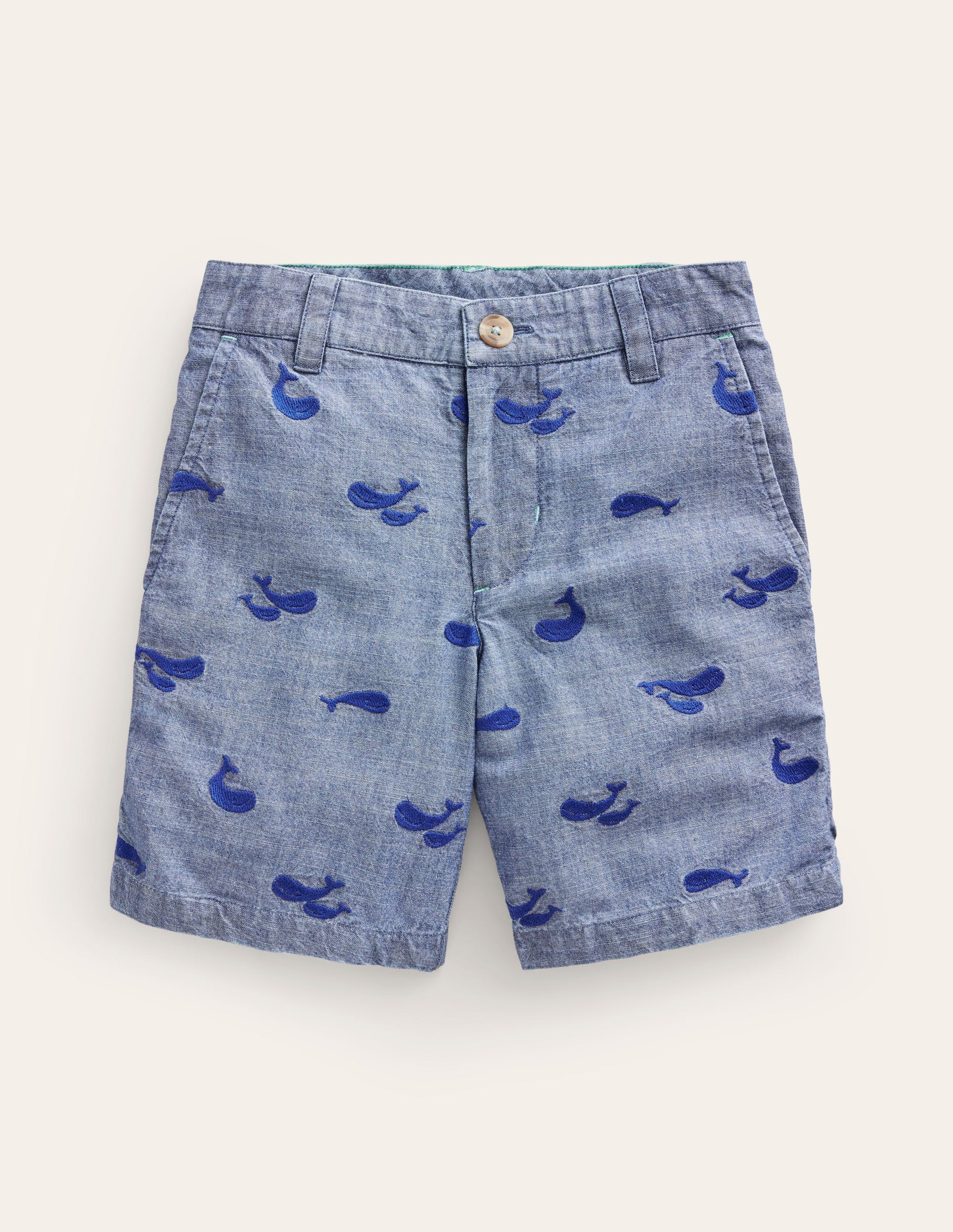 Embroidered Chino Shorts-Chambray Whale Embroidery-1