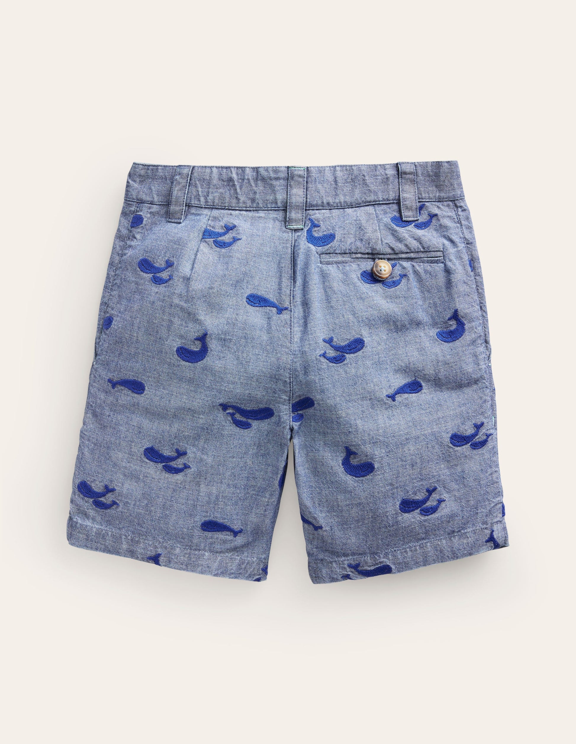 Embroidered Chino Shorts-Chambray Whale Embroidery-2