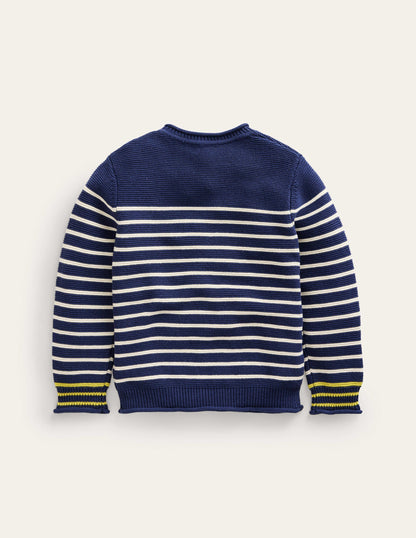 Nautical Stripe Sweater-Sapphire Blue and Ivory Stripe