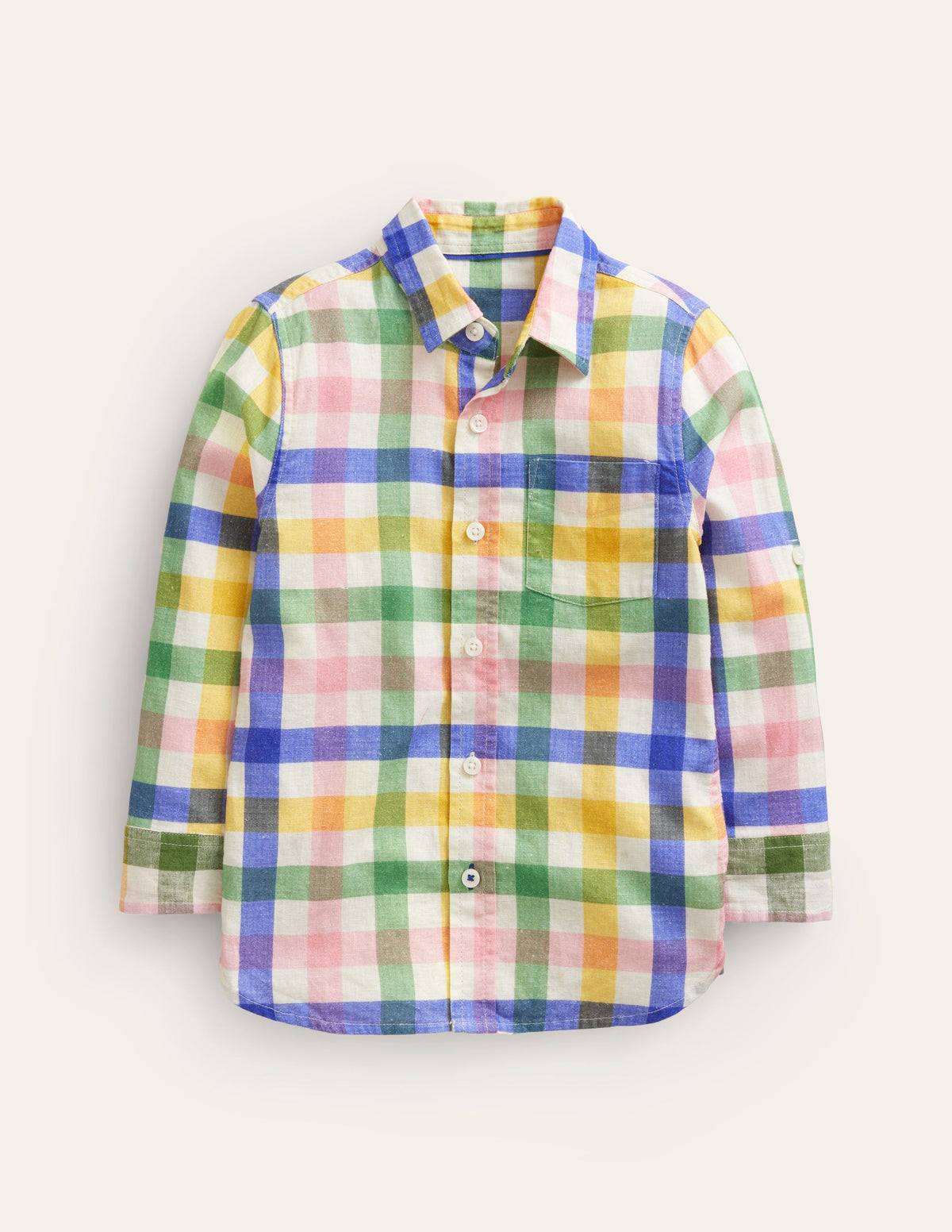 Linen Shirt-Green / Pink Gingham-1