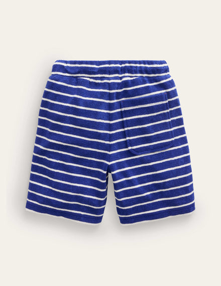 Towelling Sweat Shorts-Sapphire Blue/Ivory Stripe