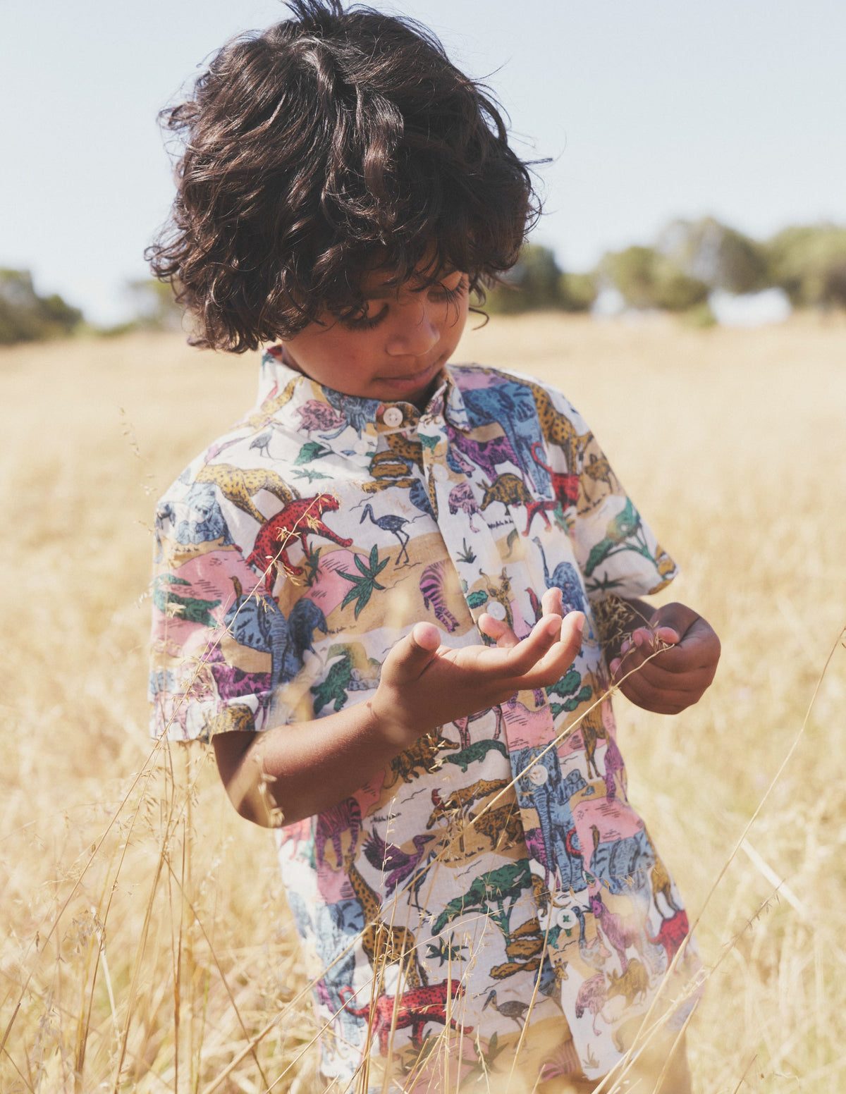 Cotton Linen Shirt-Multi Savannah Scene-4