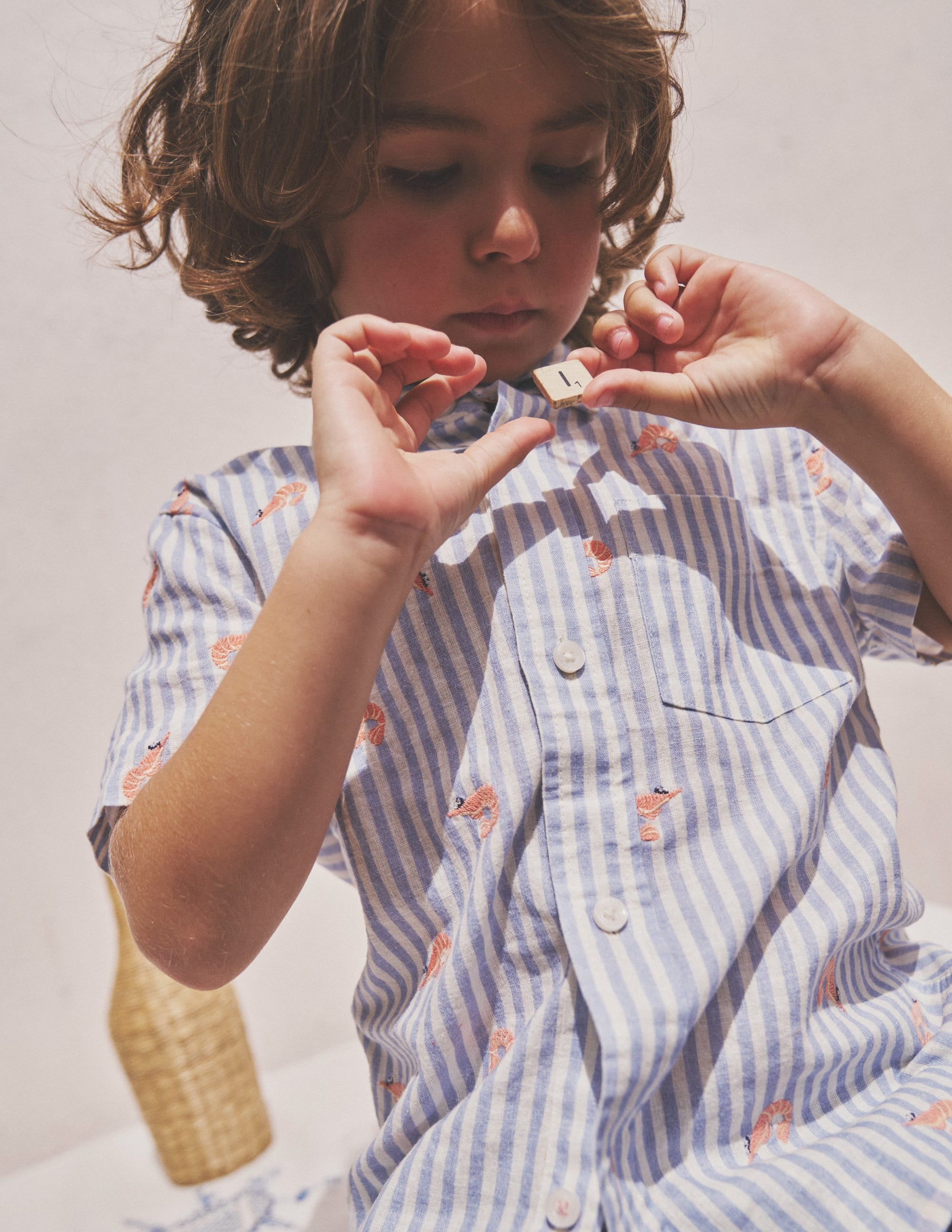 Cotton Linen Shirt-Surf Blue Stripe Prawns - Image 4