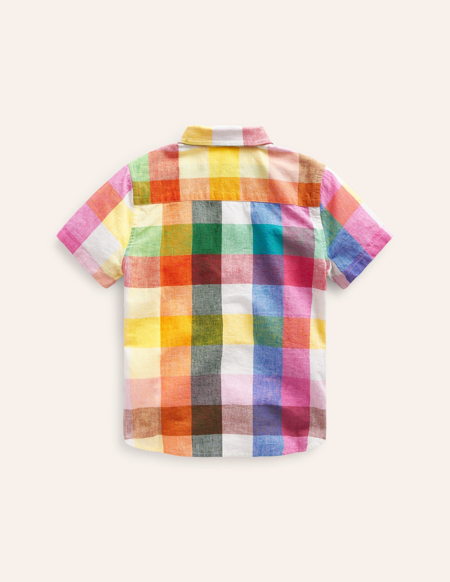 Cotton Linen Shirt-Bright Neon Multigingham