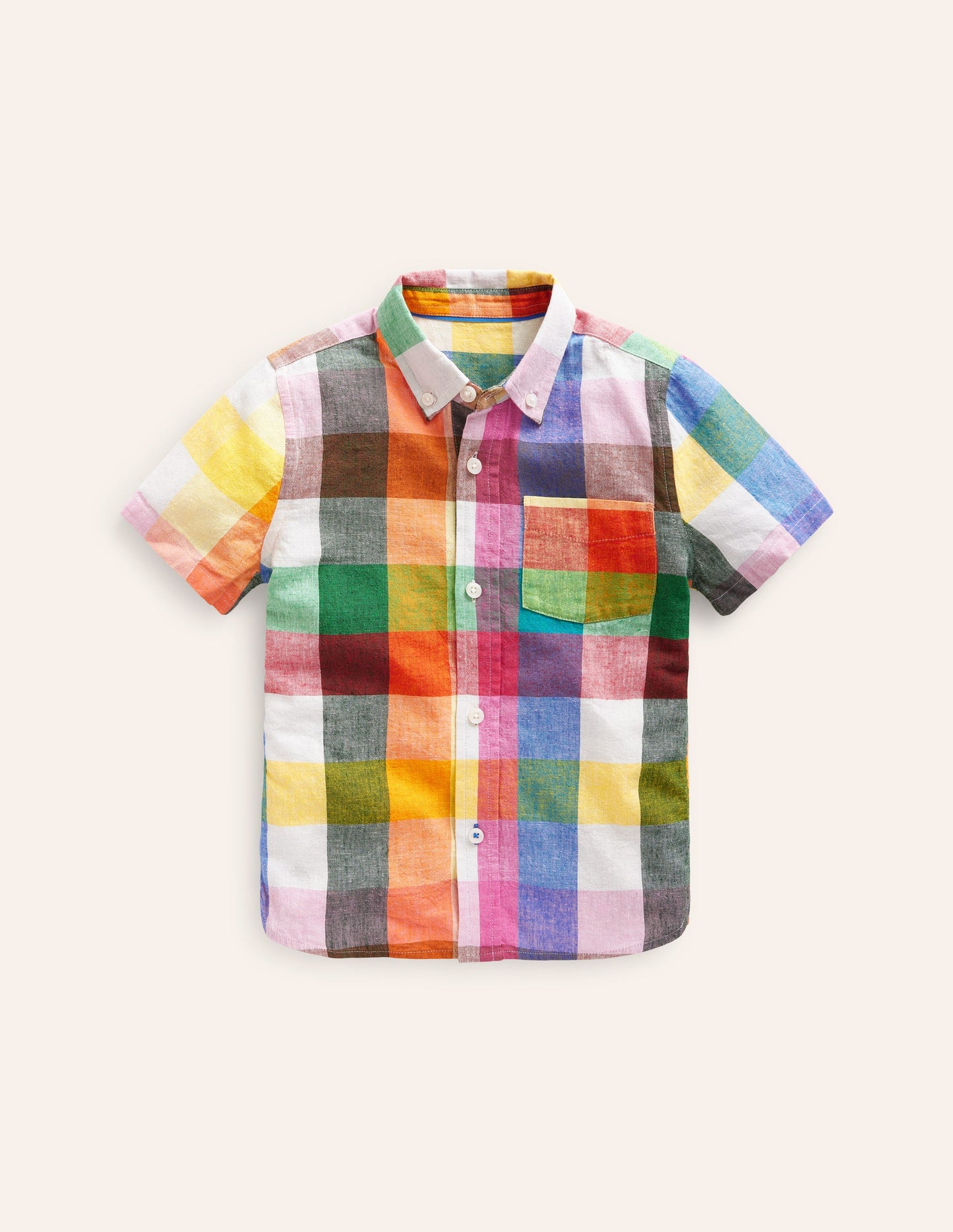 Cotton Linen Shirt-Bright Neon Multigingham