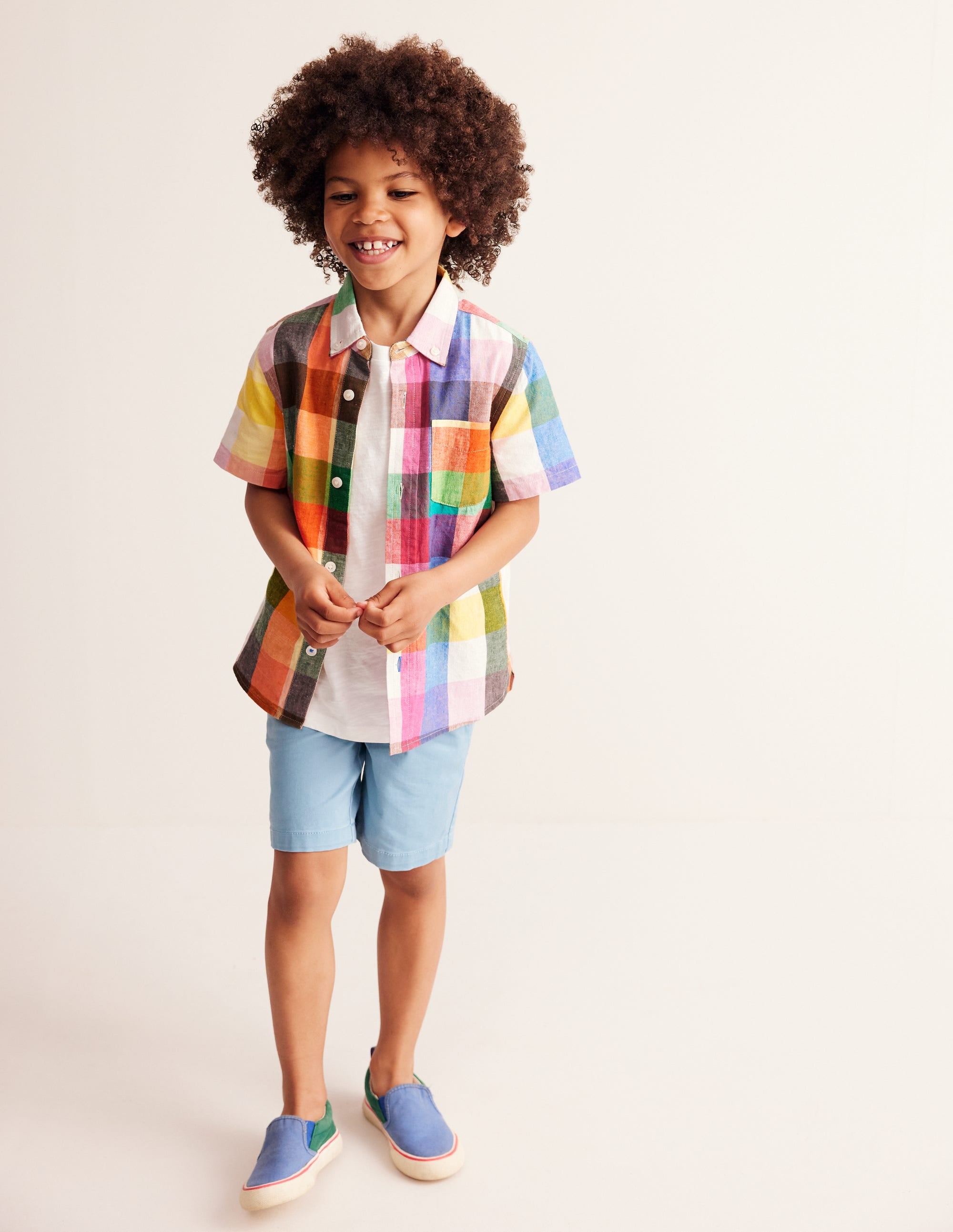 Cotton Linen Shirt-Bright Neon Multigingham - Image 1