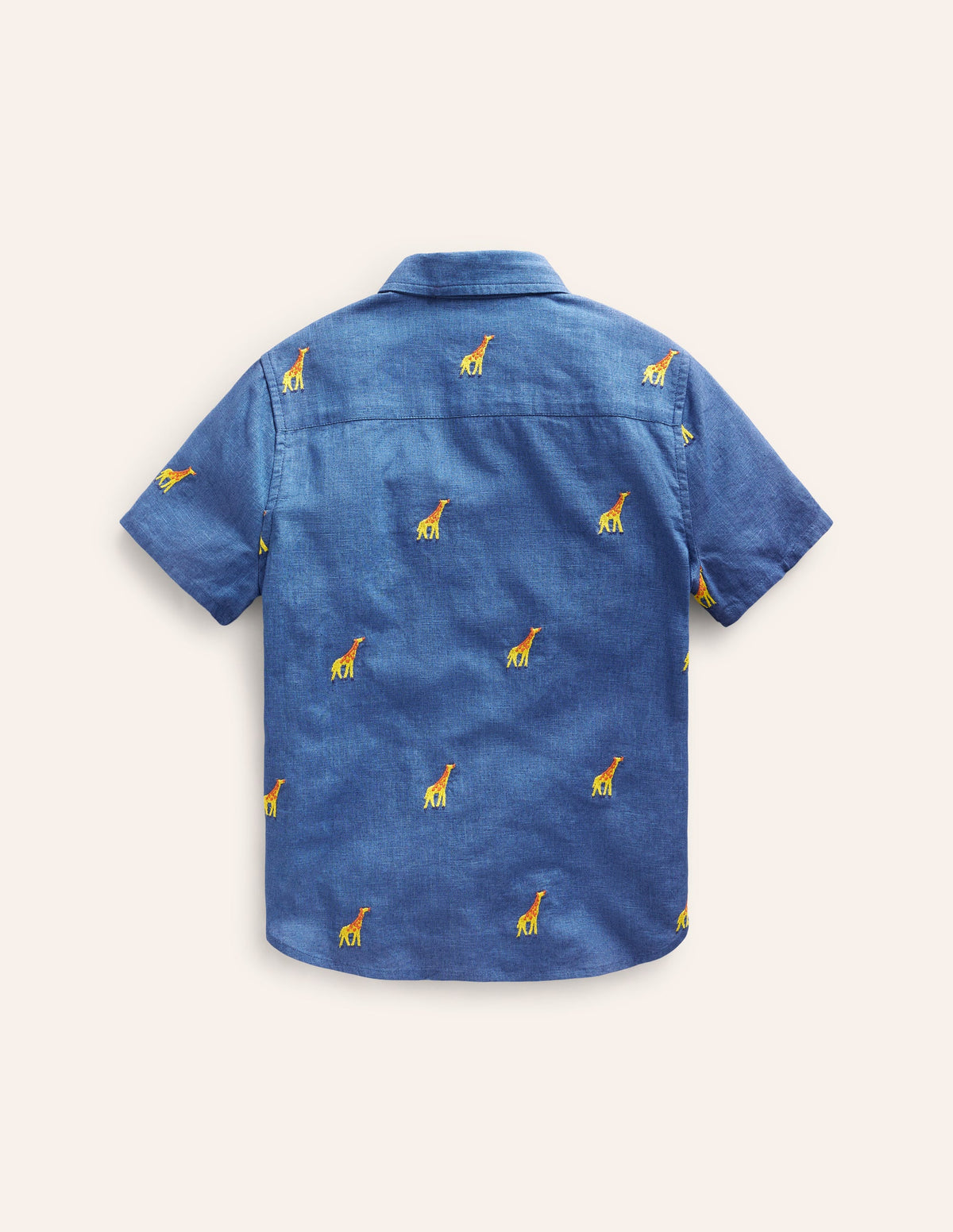 Cotton Linen Shirt-Chambray Giraffe Embroidery-2