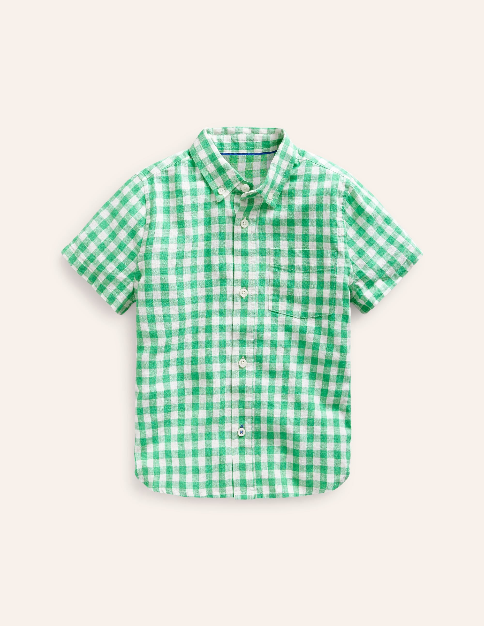 Cotton Linen Shirt-Pea Green Gingham - Image 2