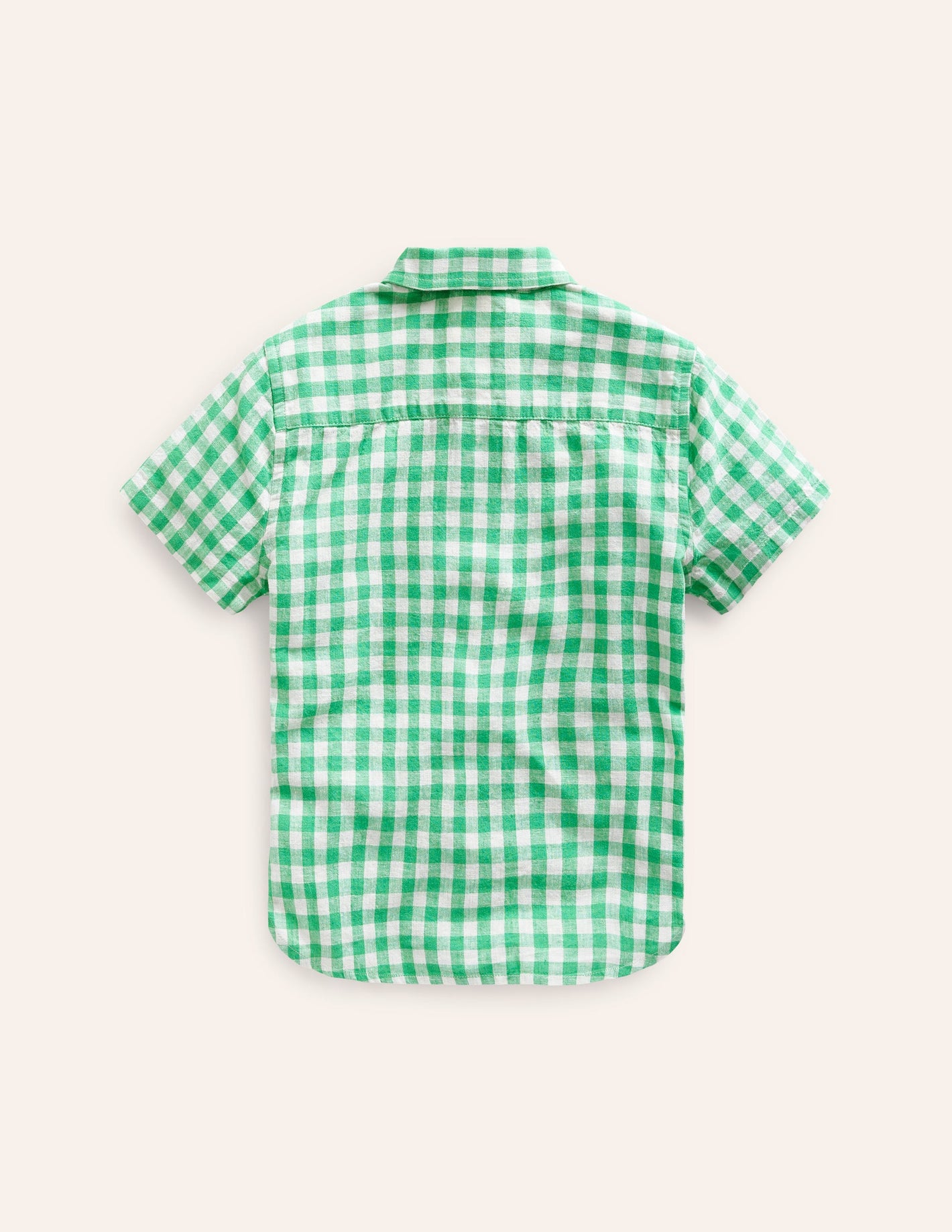 Cotton Linen Shirt-Pea Green Gingham