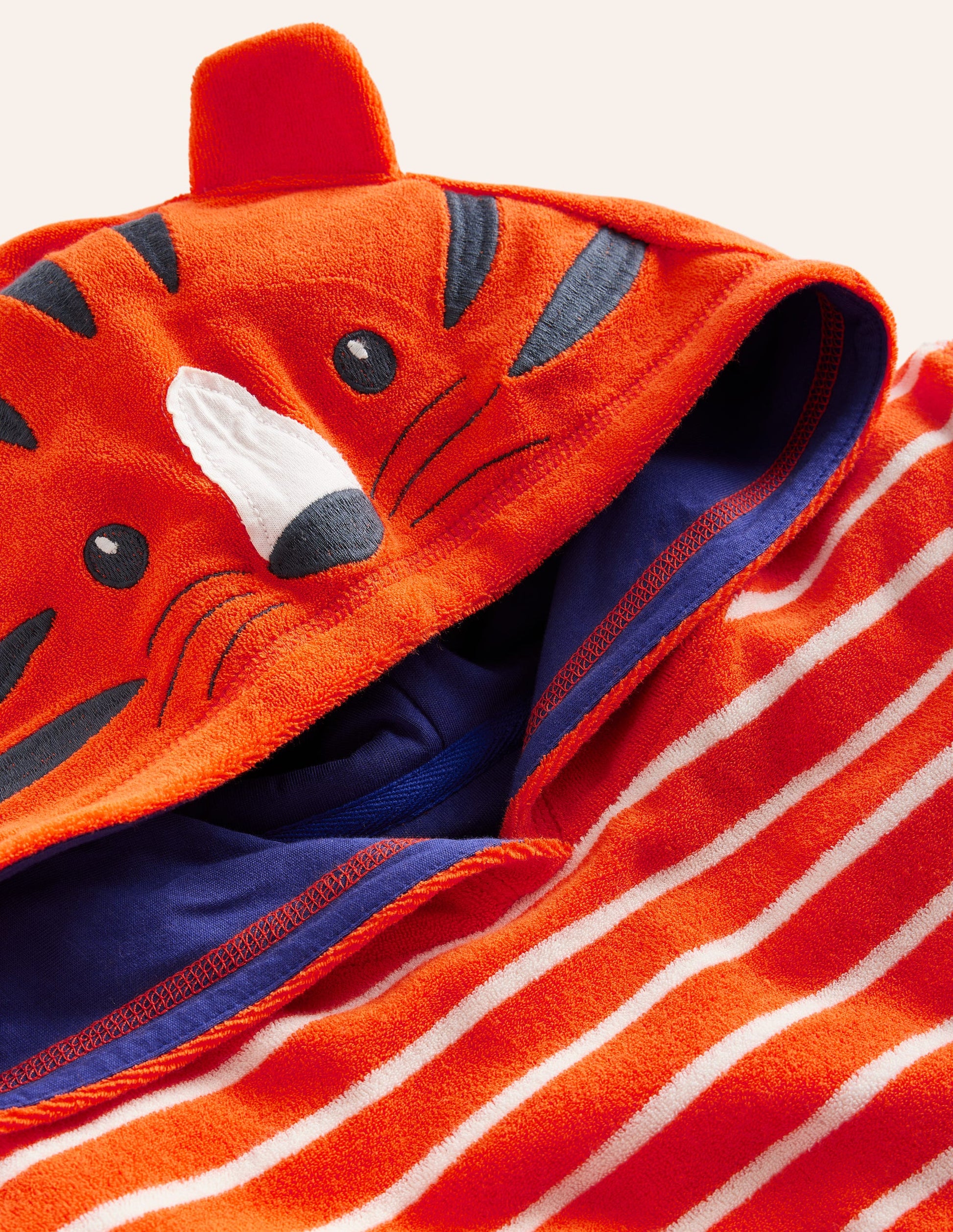 Appliqué Towelling Throw-on-Mandarin Orange/ Ivory Stripe-3