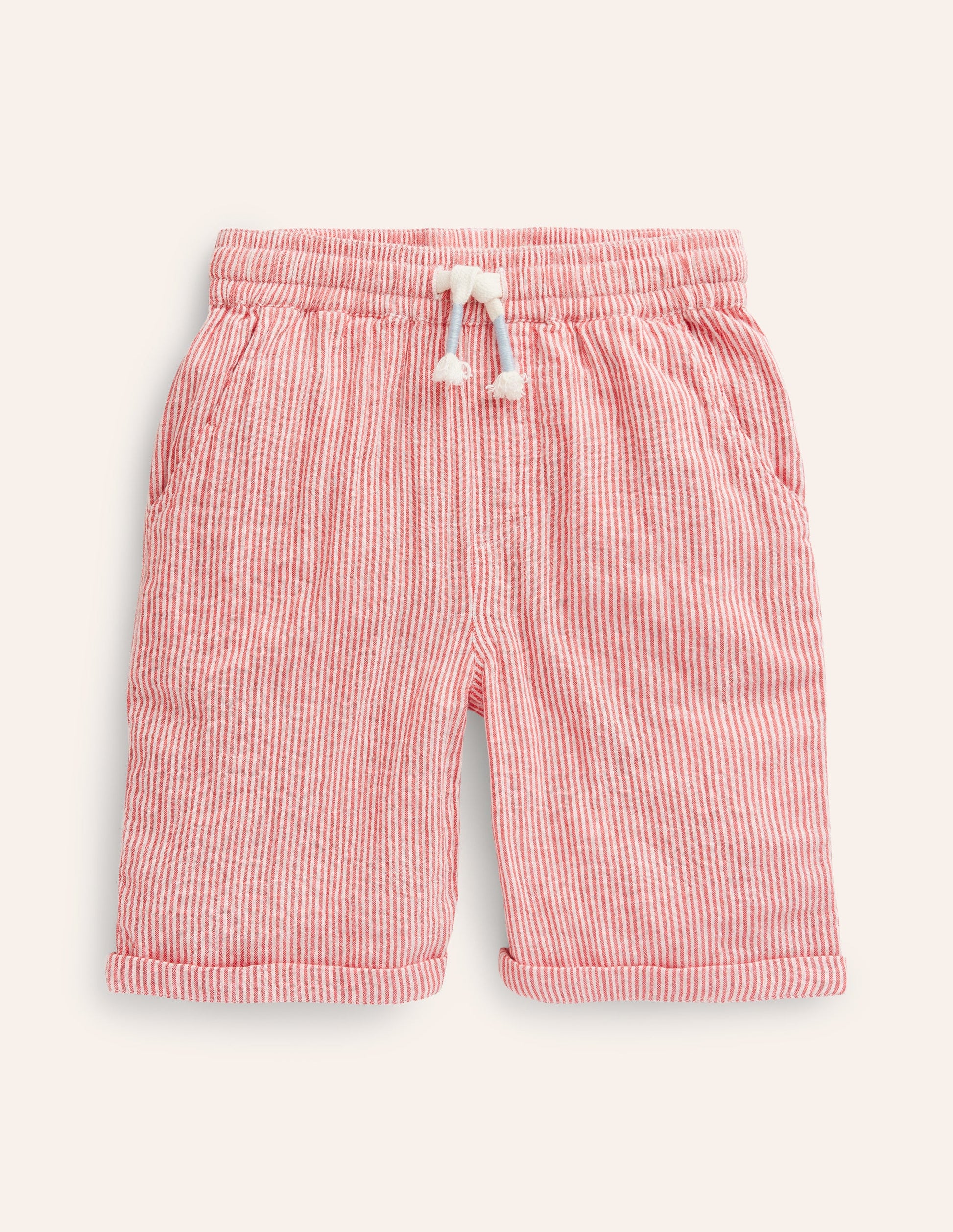 Drawstring Vacation Shorts-Jam Red / Ivory Stripe-1