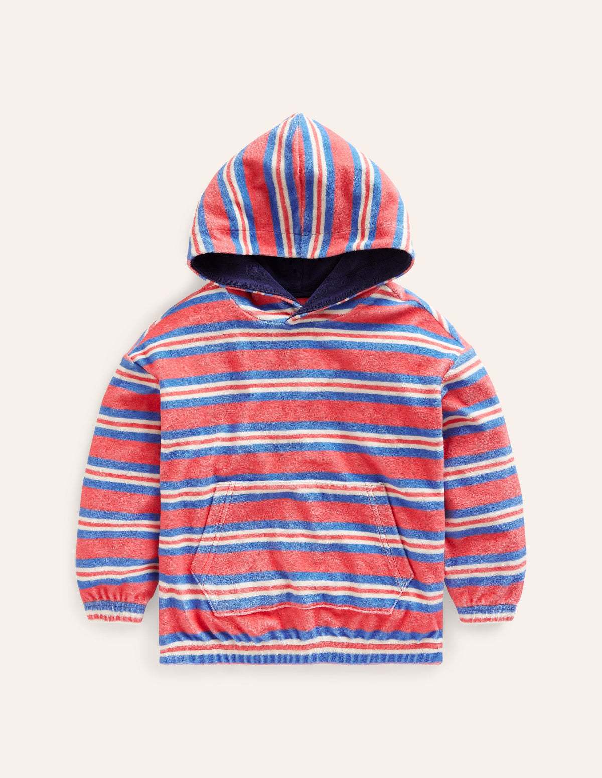 Towelling Hoodie-Jam Red/ Cabana Blue Stripe-1