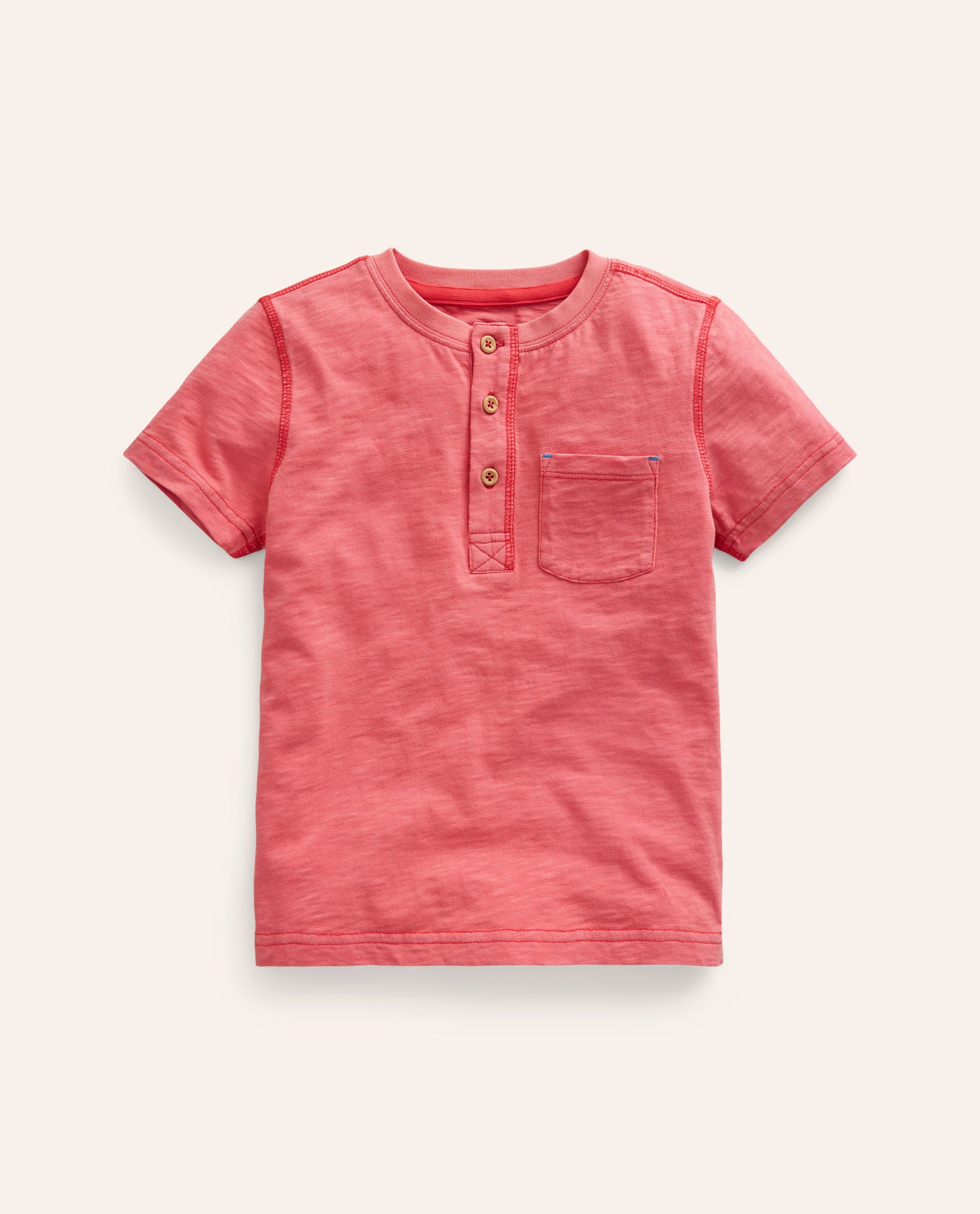 Washed Cotton Henley T-shirt-Jam Red - Image 1