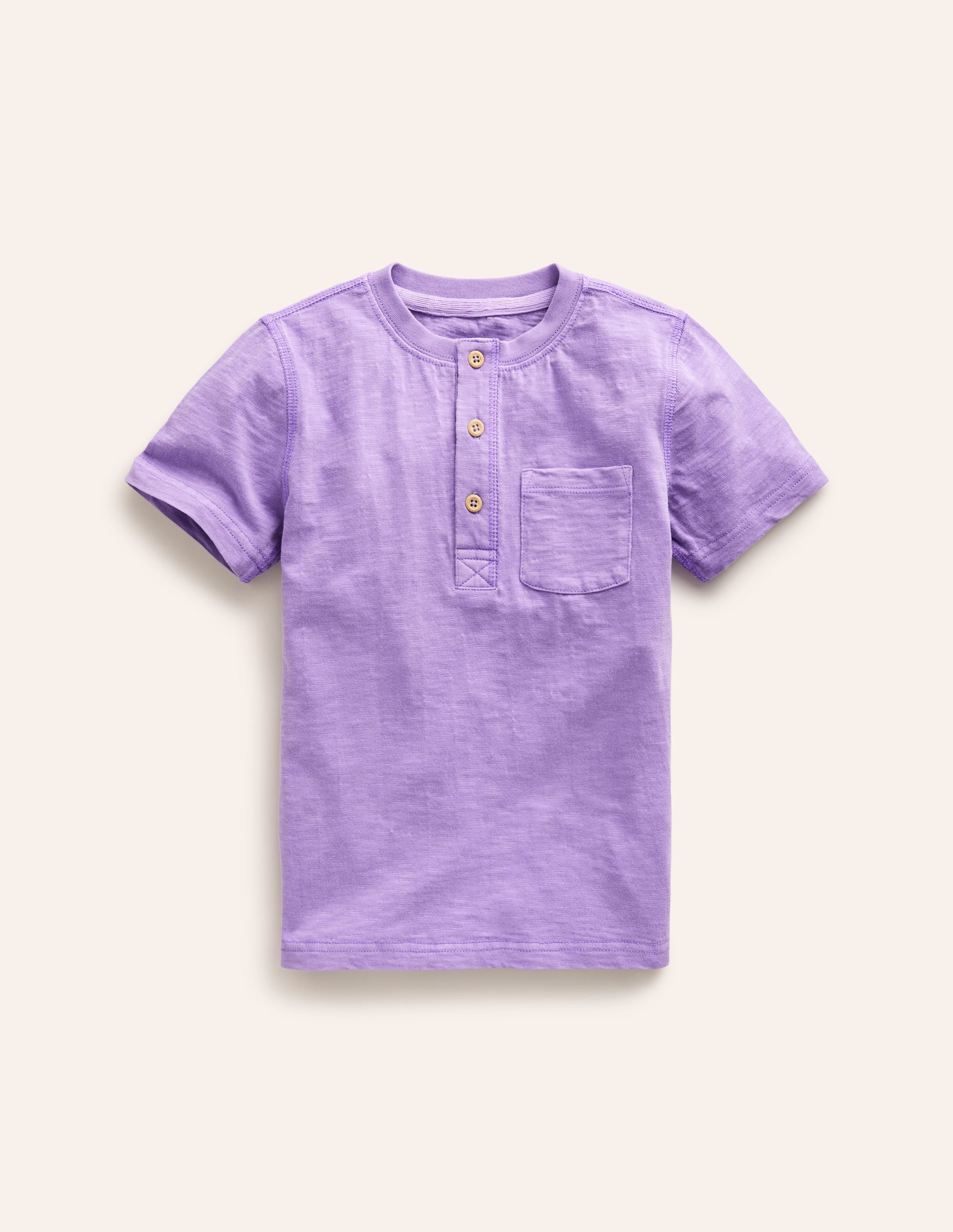 Washed Cotton Henley T-shirt-Soft Lavender - Image 1