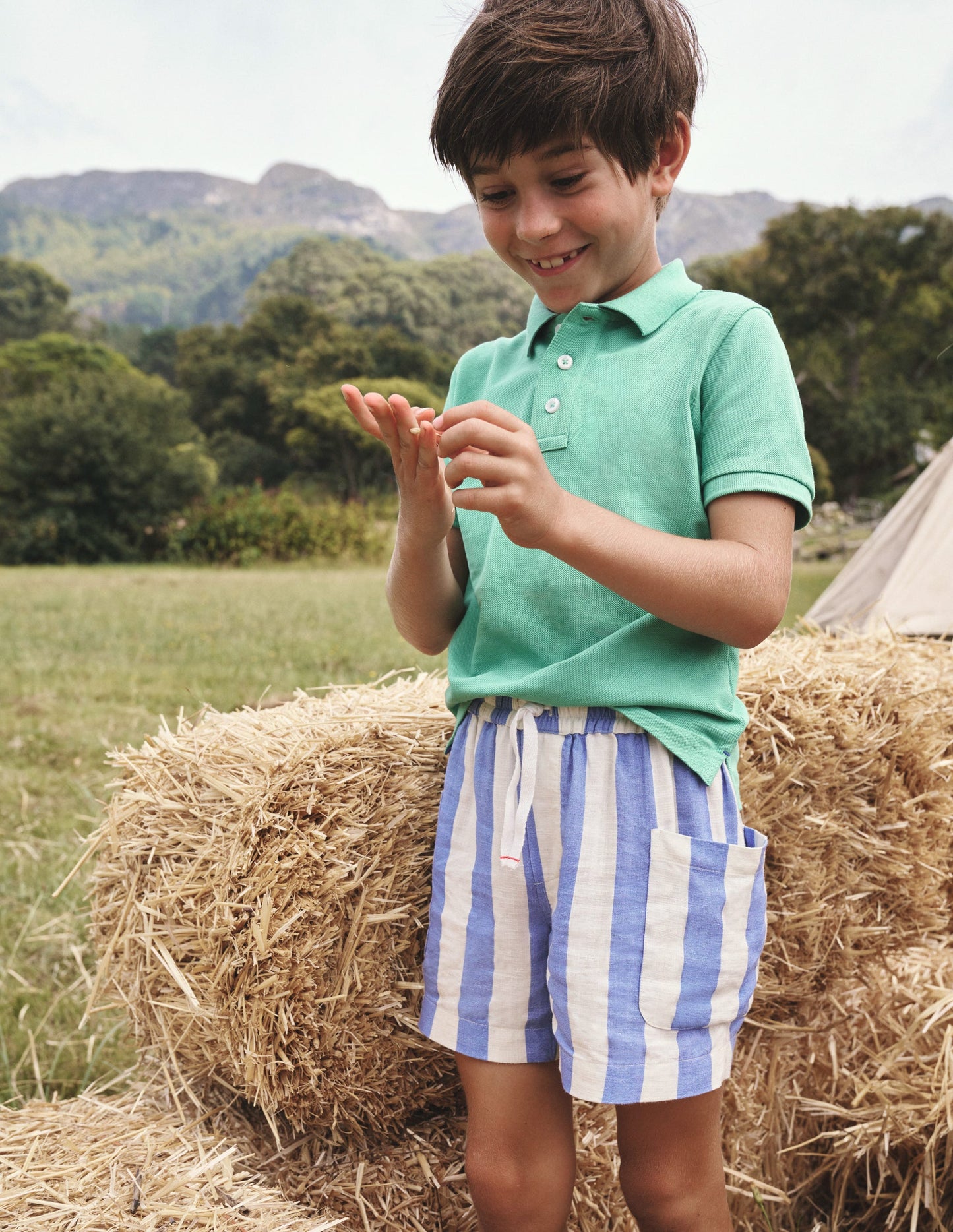 Pocket Shorts-Sapphire Blue/ Ivory Stripe