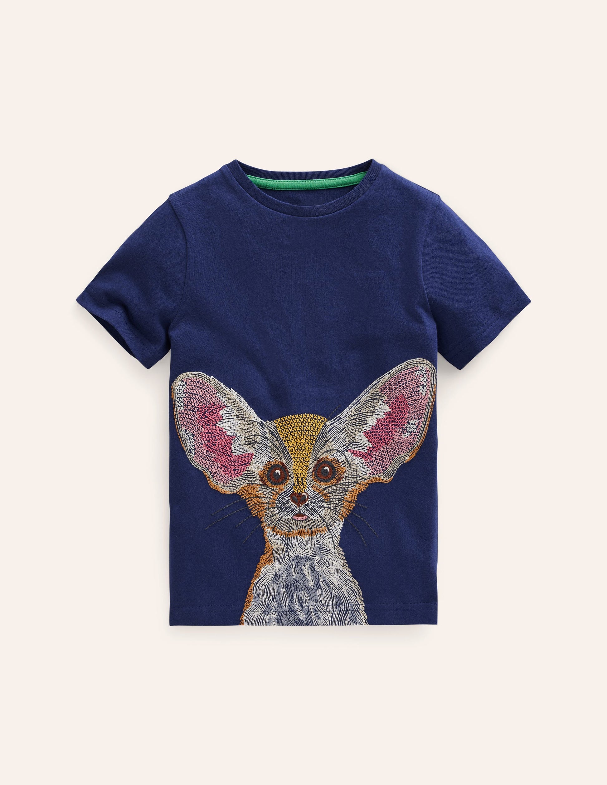 Superstitch Animal T-shirt-College Navy Fennec Fox-1