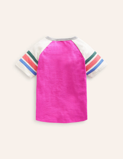 Short Sleeve Raglan T-shirt-Penelope Pink/ Rainbow Stripe-2
