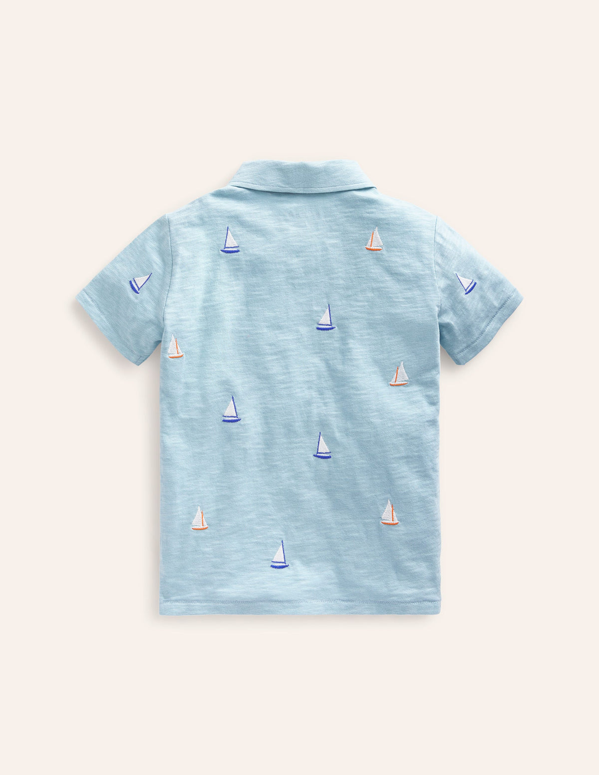 Embroidered Slub Polo Shirt-Vintage Blue Boat Embroidery - Image 2