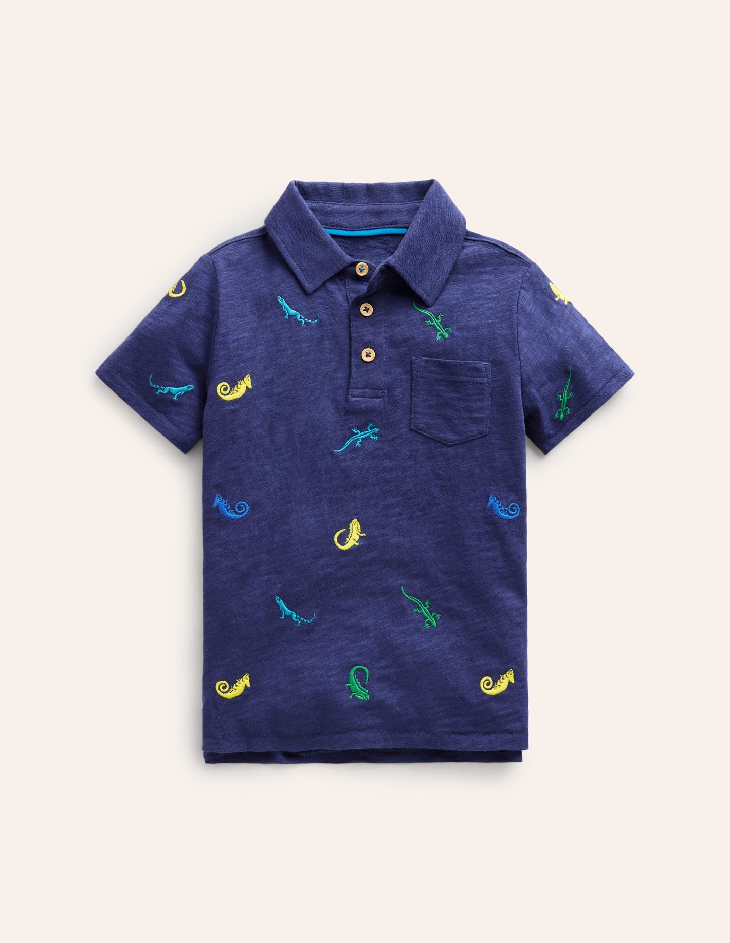 Embroidered Slub Polo Shirt-College Navy Lizards