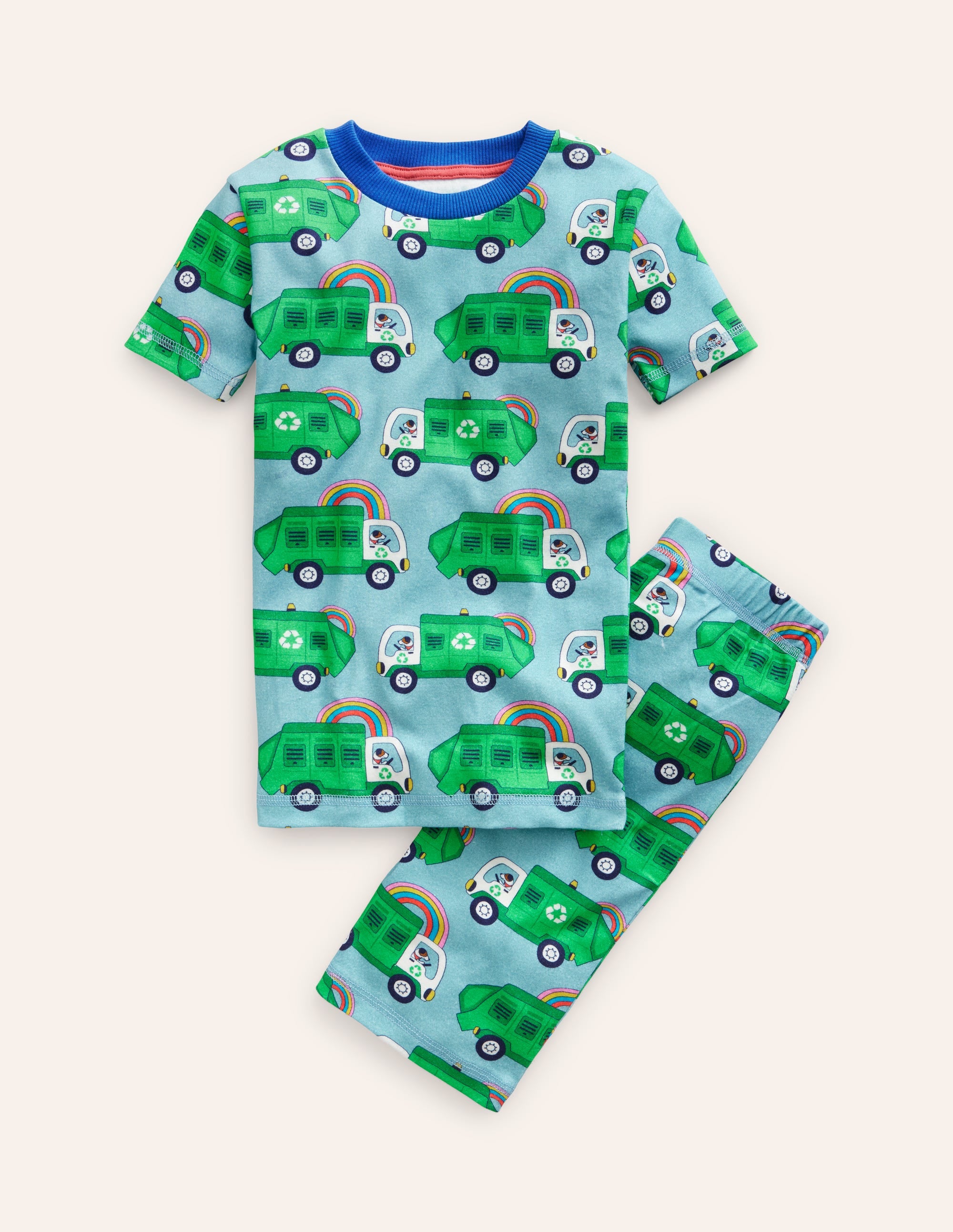 Snug Short John Pajamas-Green Recycling Trucks - Image 1