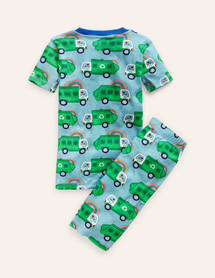 Snug Short John Pajamas-Green Recycling Trucks