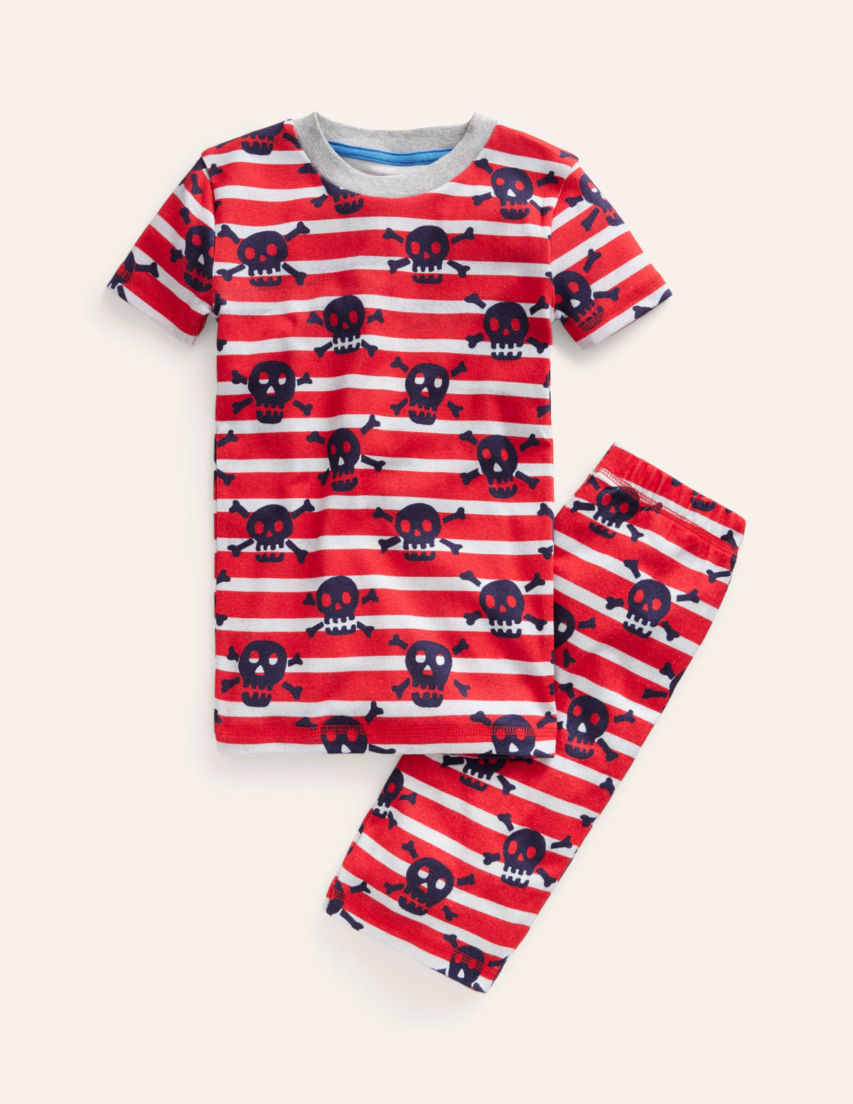 Snug Short John Pajamas-Salsa Red Skull Stripe - Image 1