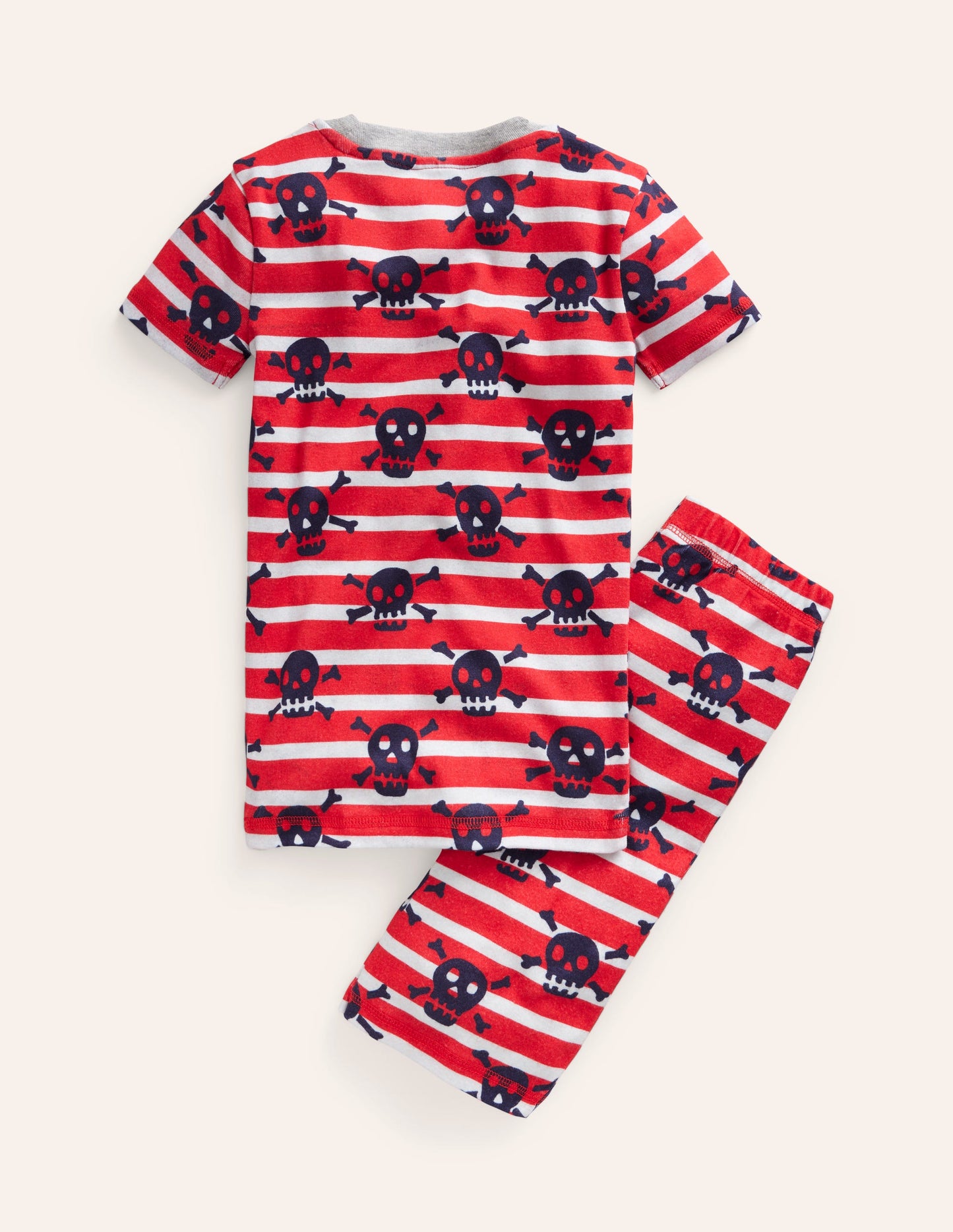 Snug Short John Pajamas-Salsa Red Skull Stripe