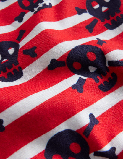 Snug Short John Pajamas-Salsa Red Skull Stripe