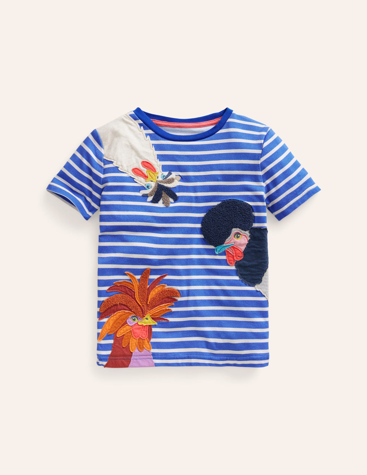 Appliqué Textured T-shirt-Wisteria Blue/Ivory Cockerels-1