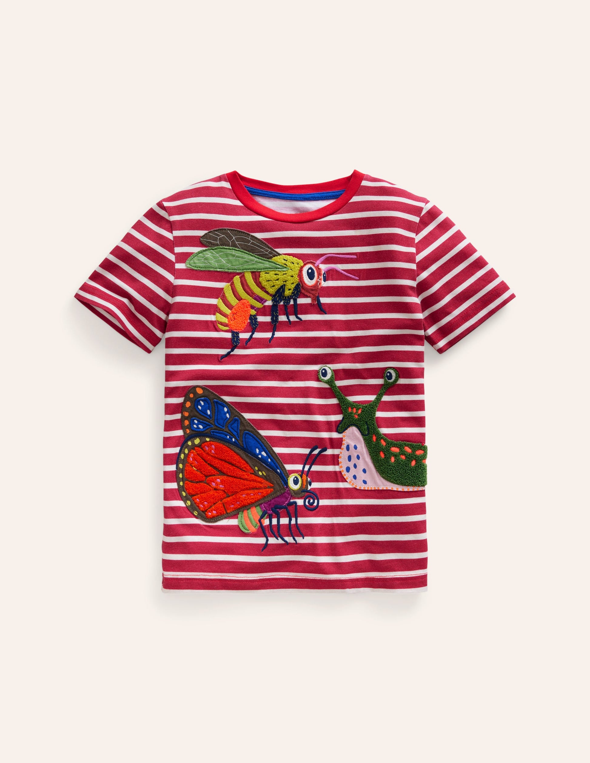 Appliqué Textured T-shirt-Jam Red/Ivory Bugs-1